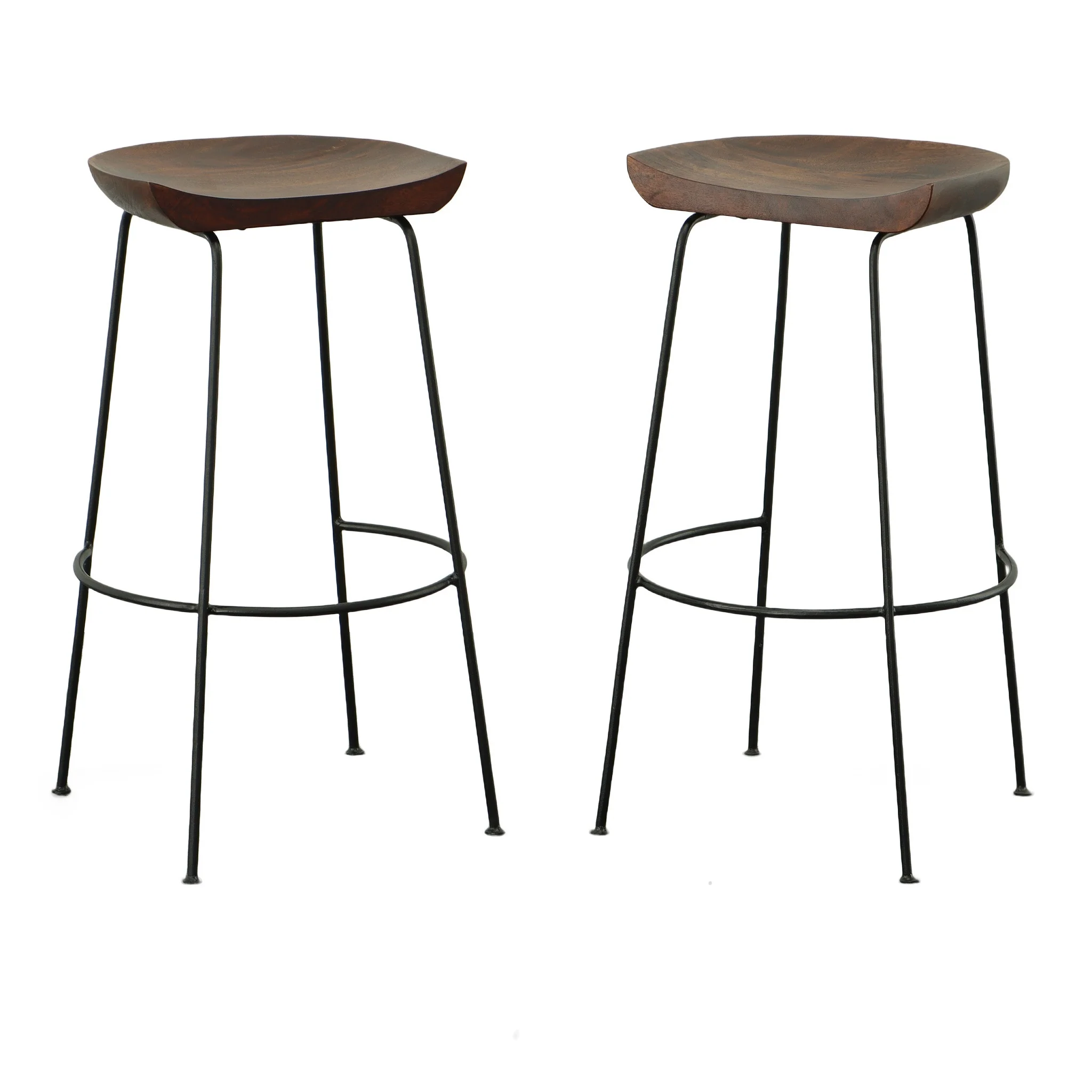 Set of Two Chestnut and Black Solid Wood and Steel Backless Bar Height Bar Chairs By Homeroots - Image 7