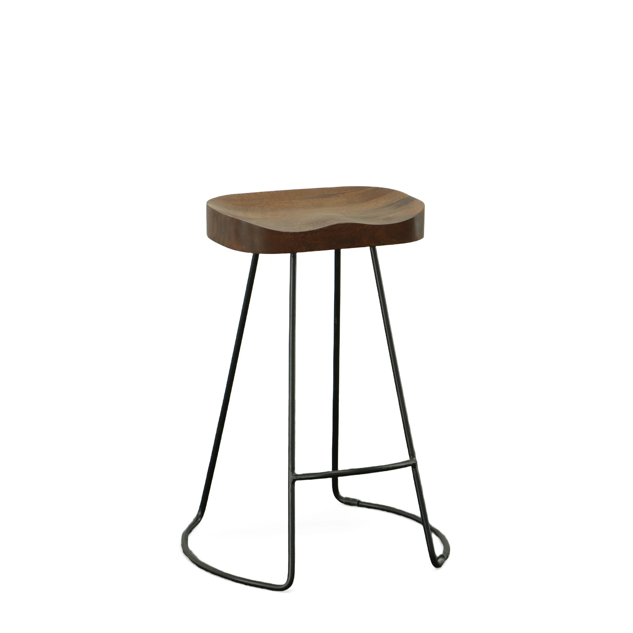 Set of Two Chestnut and Black Solid Wood and Steel Backless Counter Height Bar Chairs By Homeroots - Image 2