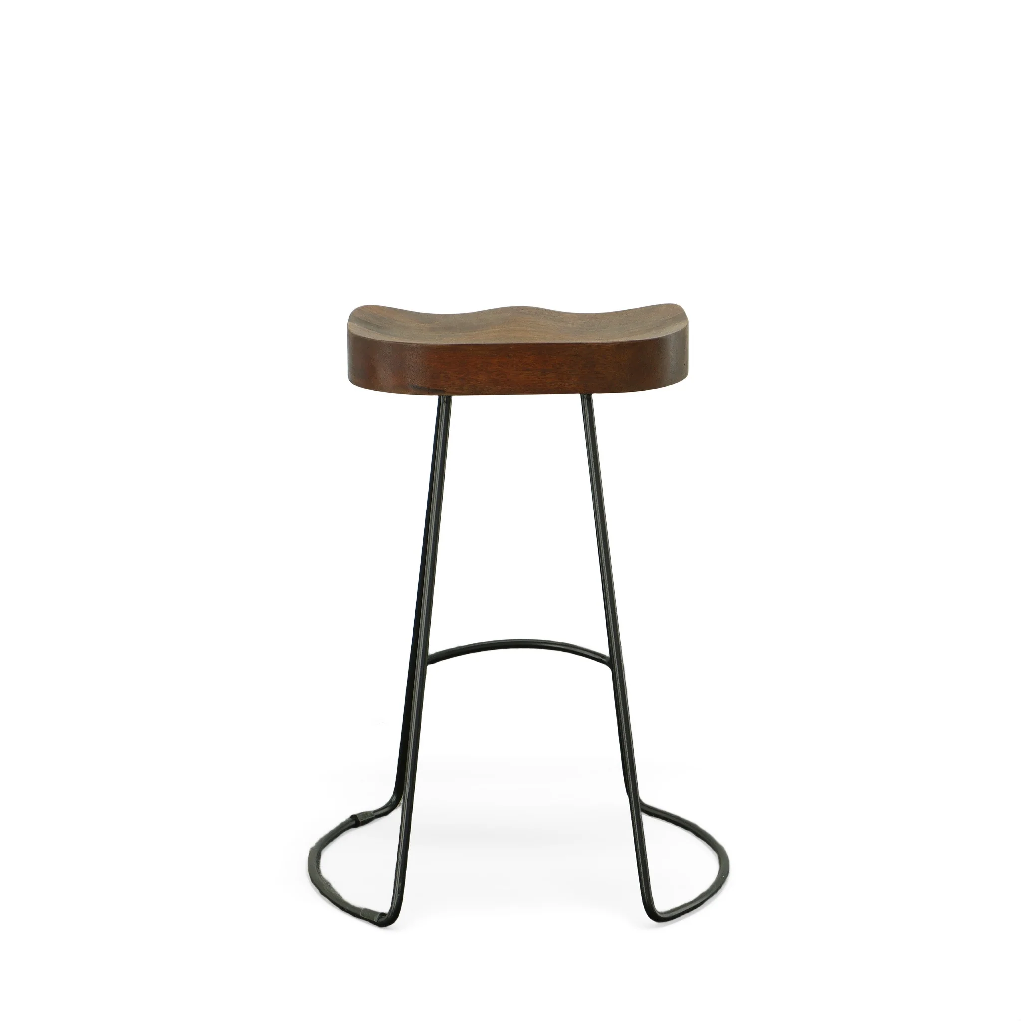 Set of Two Chestnut and Black Solid Wood and Steel Backless Counter Height Bar Chairs By Homeroots - Image 3