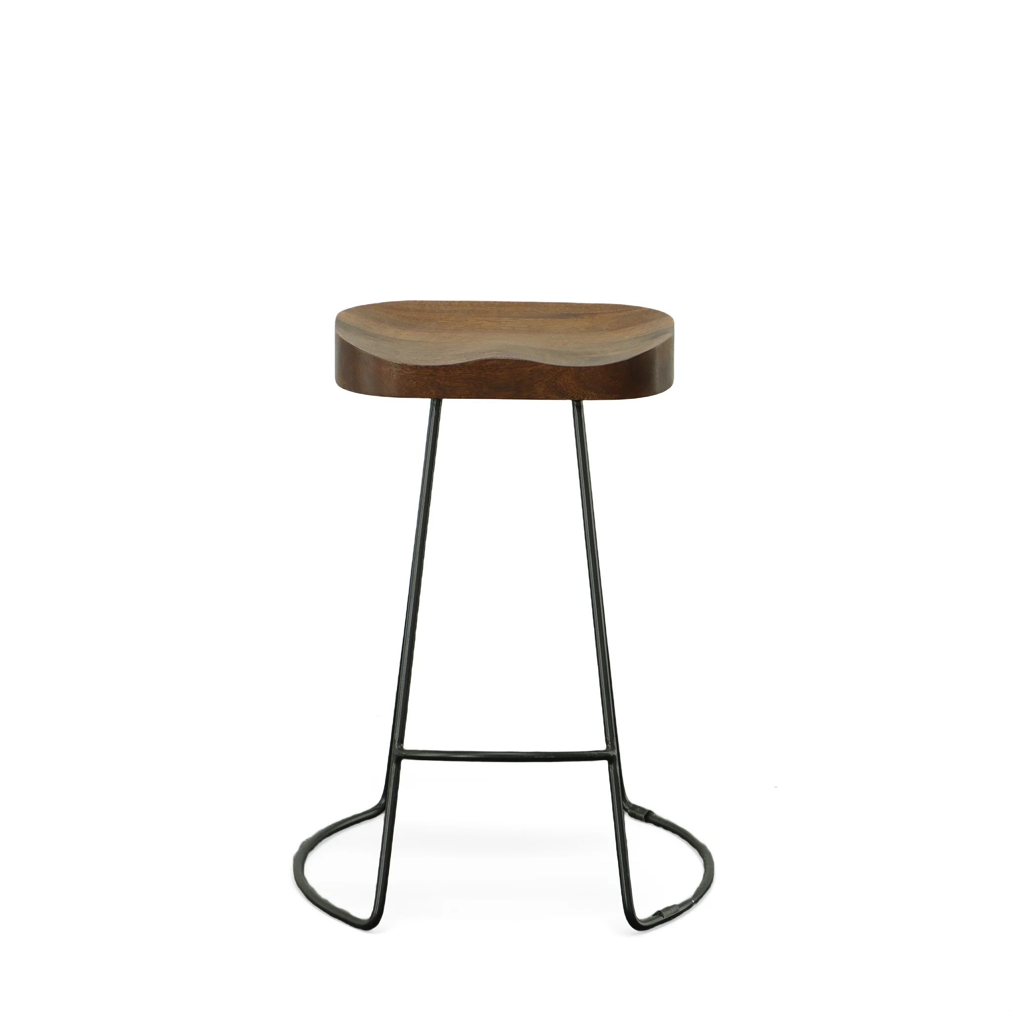 Set of Two Chestnut and Black Solid Wood and Steel Backless Counter Height Bar Chairs By Homeroots - Image 4