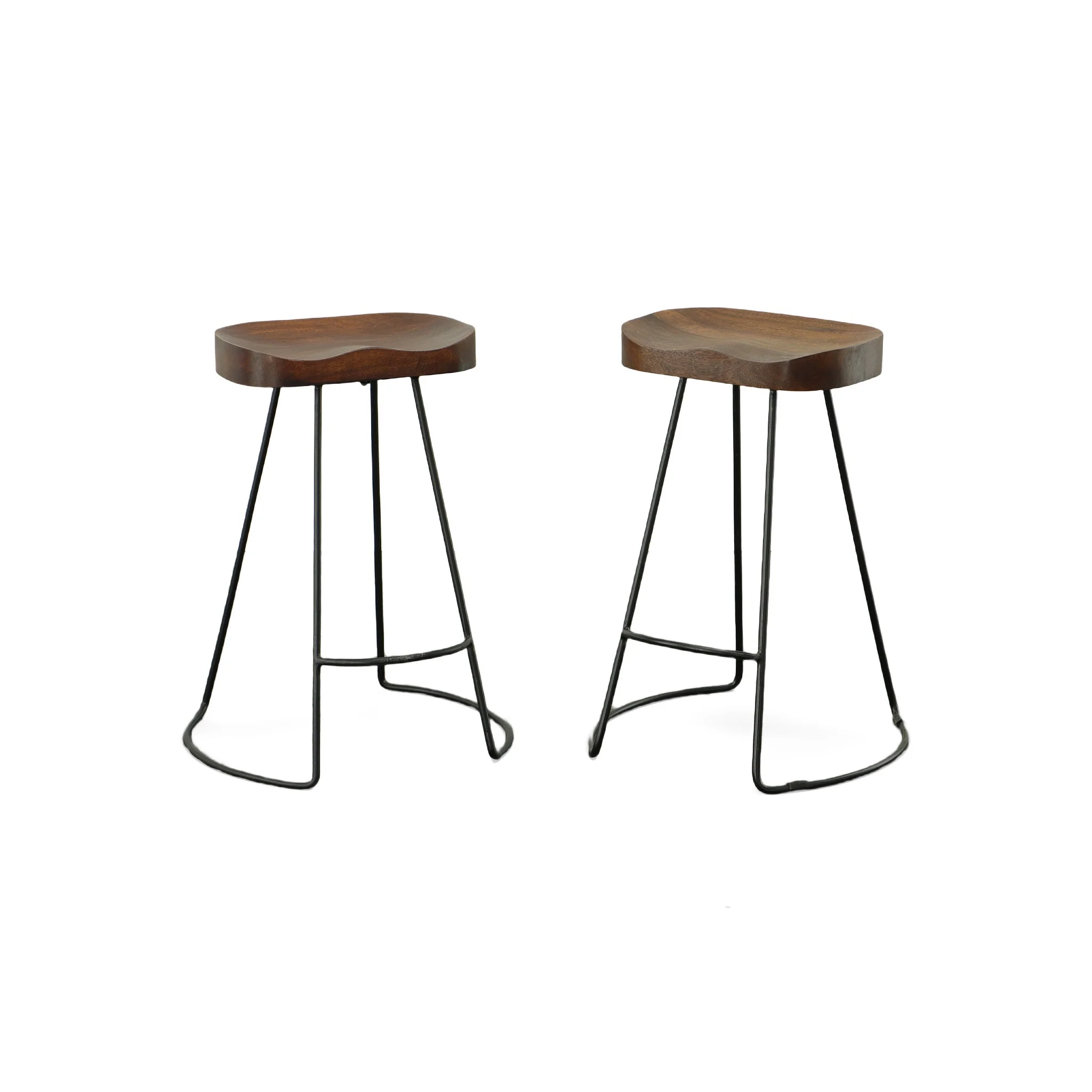 Set of Two Chestnut and Black Solid Wood and Steel Backless Counter Height Bar Chairs By Homeroots - Image 5