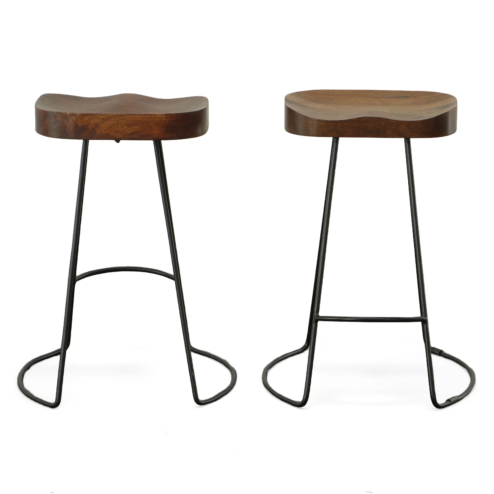 Set of Two Chestnut and Black Solid Wood and Steel Backless Counter Height Bar Chairs By Homeroots - Image 6