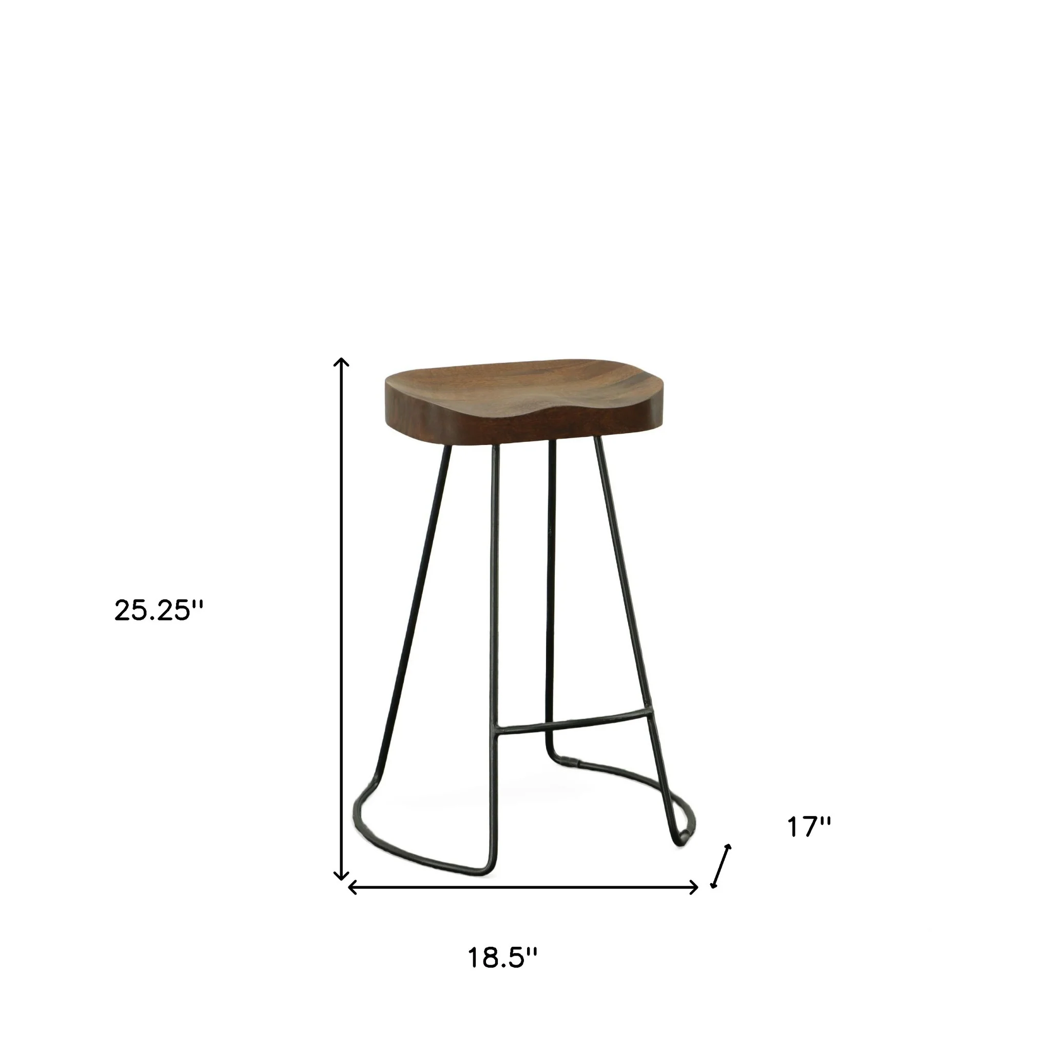 Set of Two Chestnut and Black Solid Wood and Steel Backless Counter Height Bar Chairs By Homeroots - Image 7