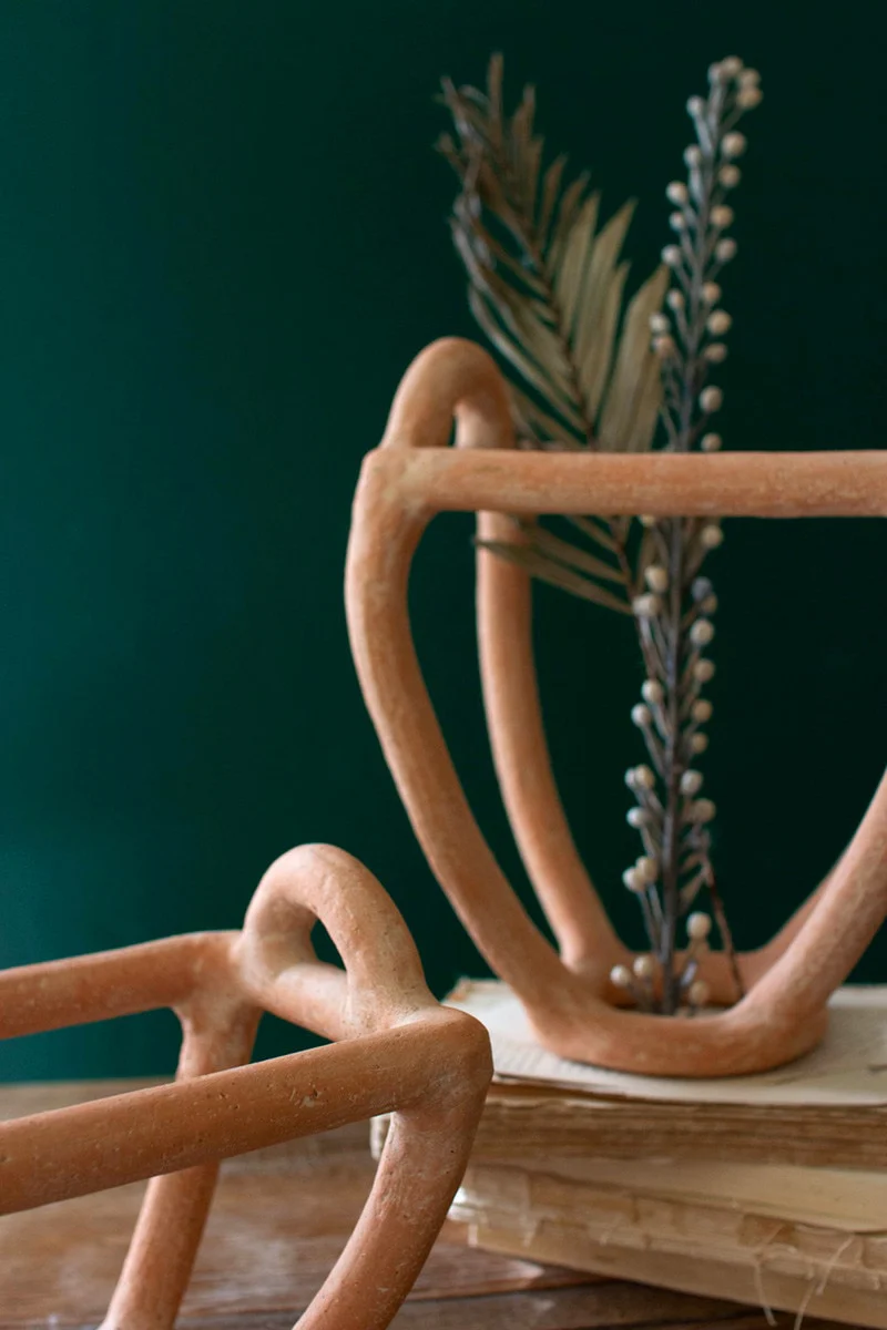 Set Of Two Clay Fruit Basket Sculptures By Kalalou - Image 2
