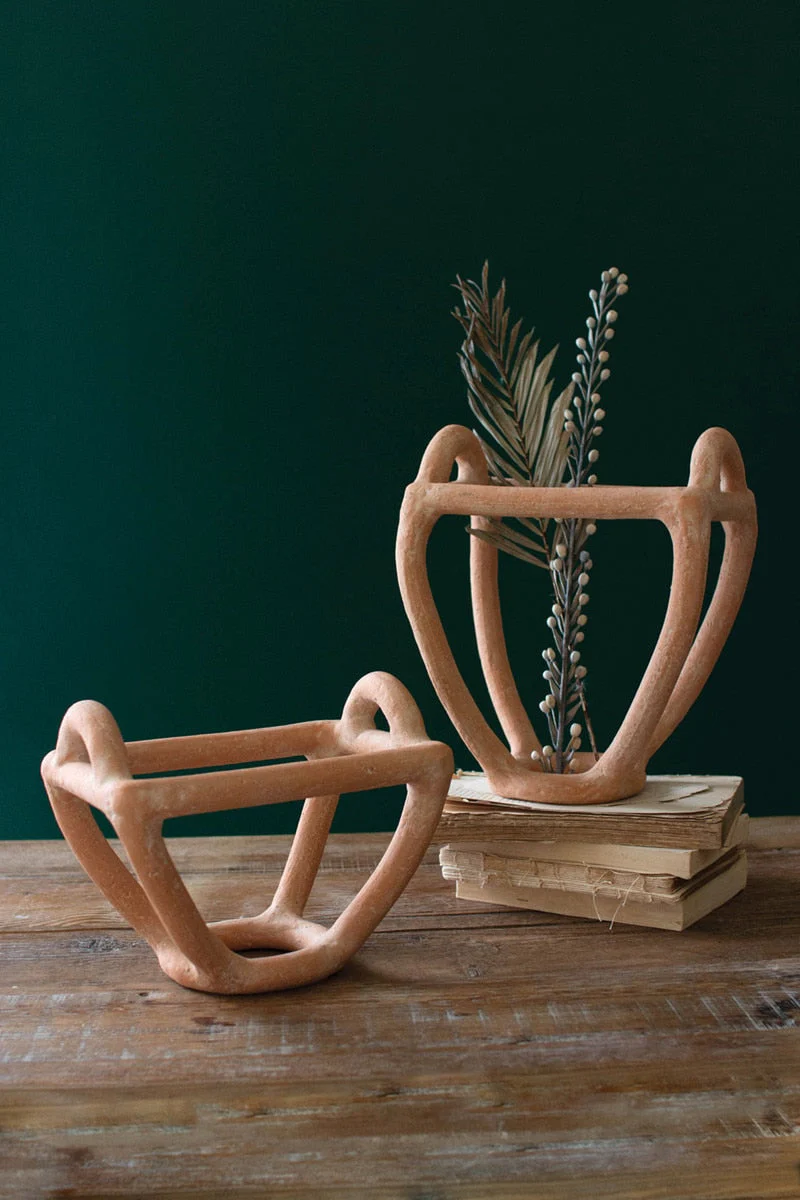 Set Of Two Clay Fruit Basket Sculptures By Kalalou - Image 4