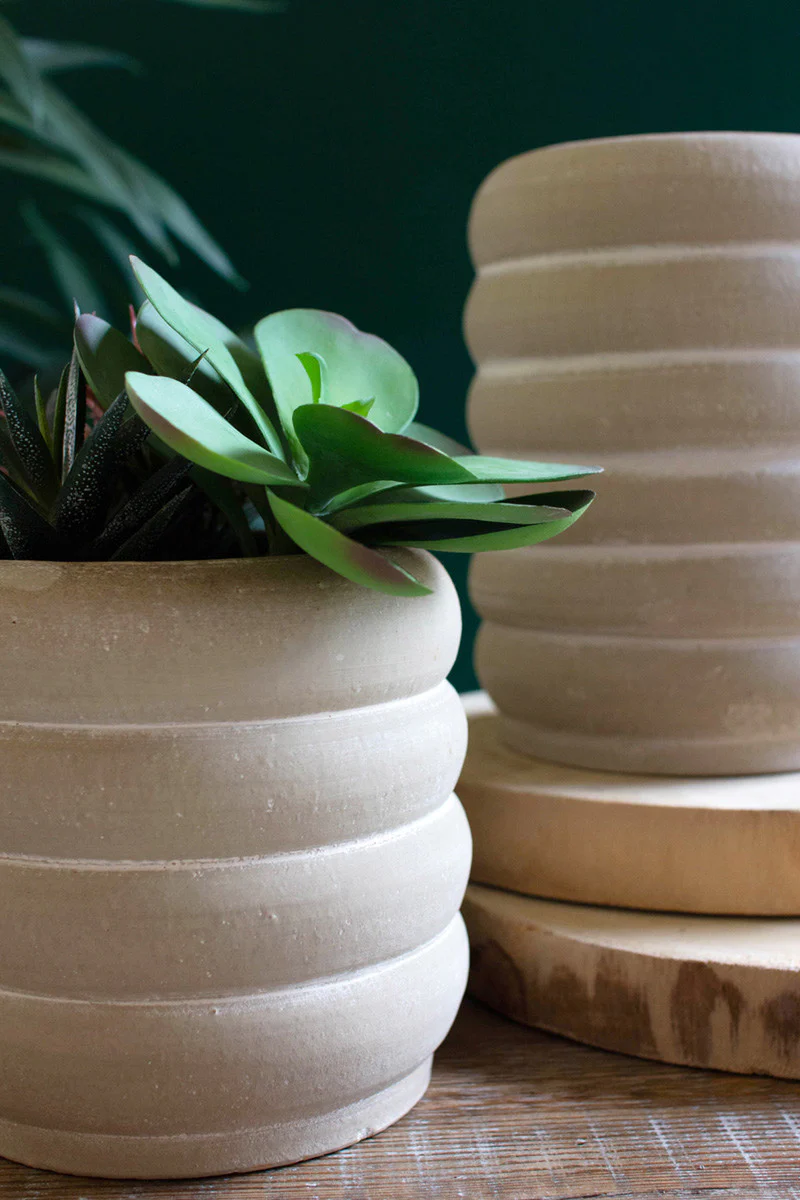 Set Of Two Clay Stacked Ring Pots By Kalalou - Image 2