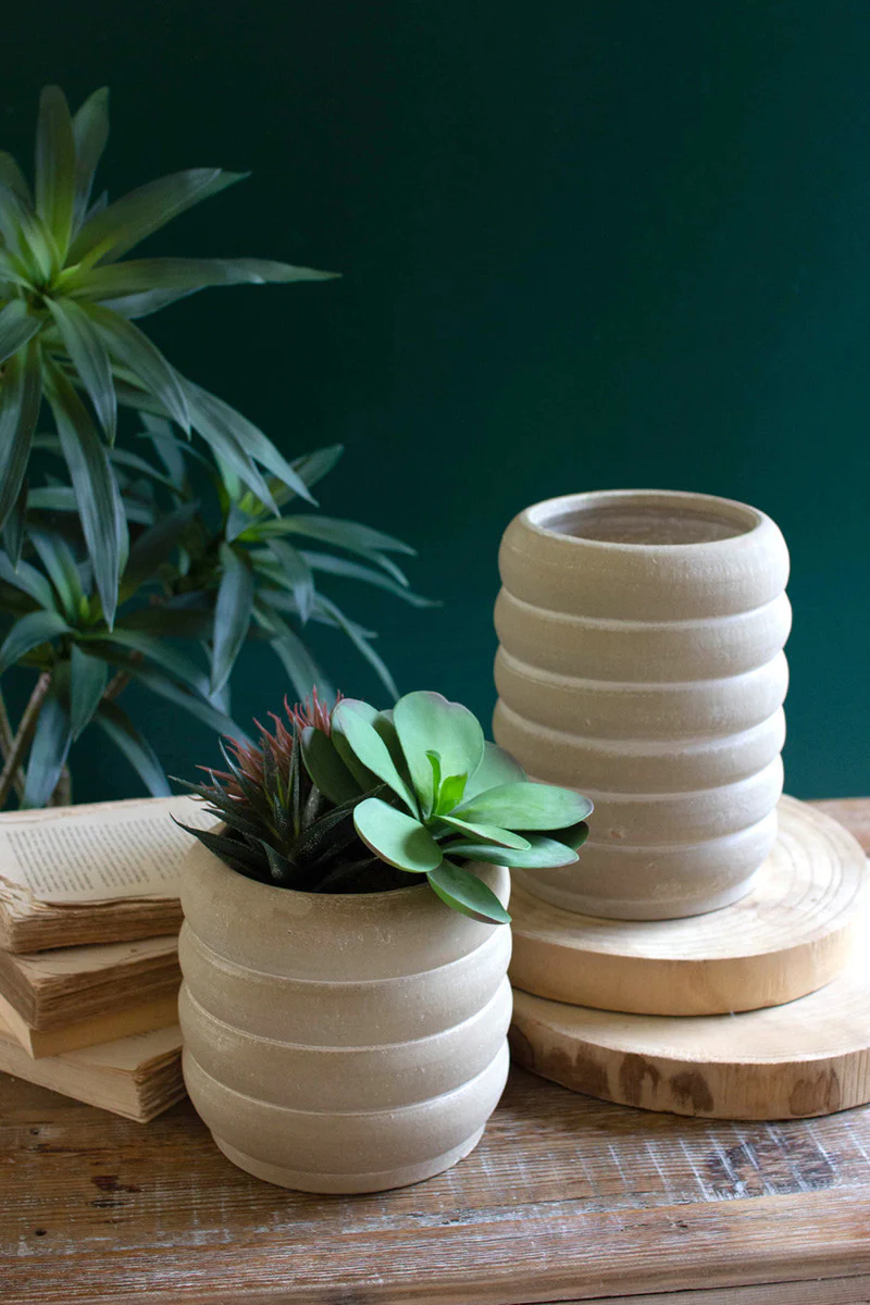 Set Of Two Clay Stacked Ring Pots By Kalalou - Image 3