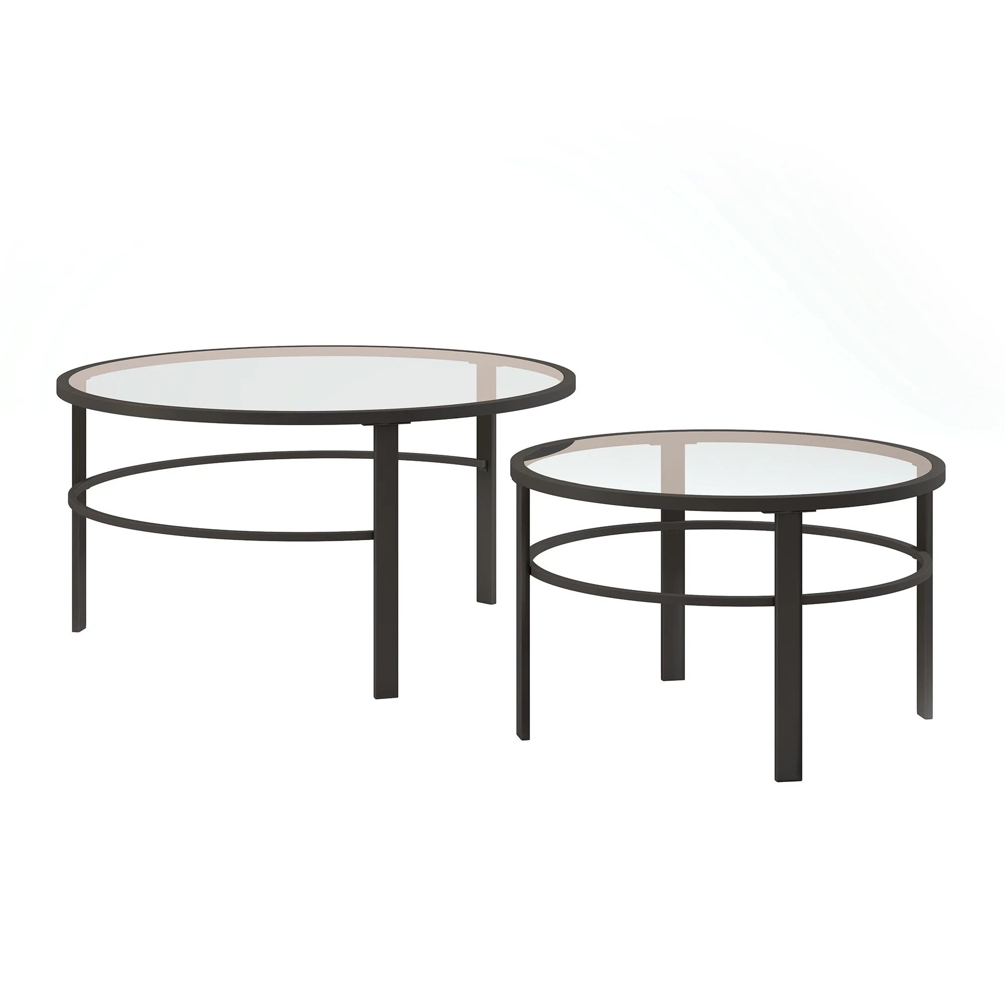 Set of Two Clear And Black Glass And Steel Round Nested Coffee Tables By Homeroots - Image 3