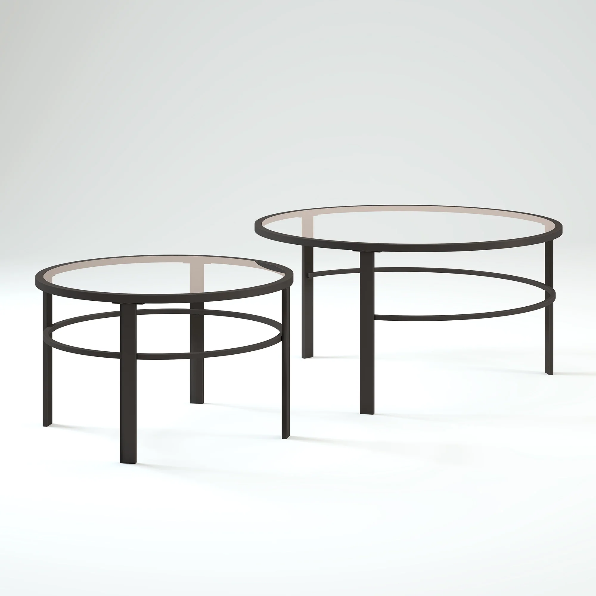 Set of Two Clear And Black Glass And Steel Round Nested Coffee Tables By Homeroots - Image 4
