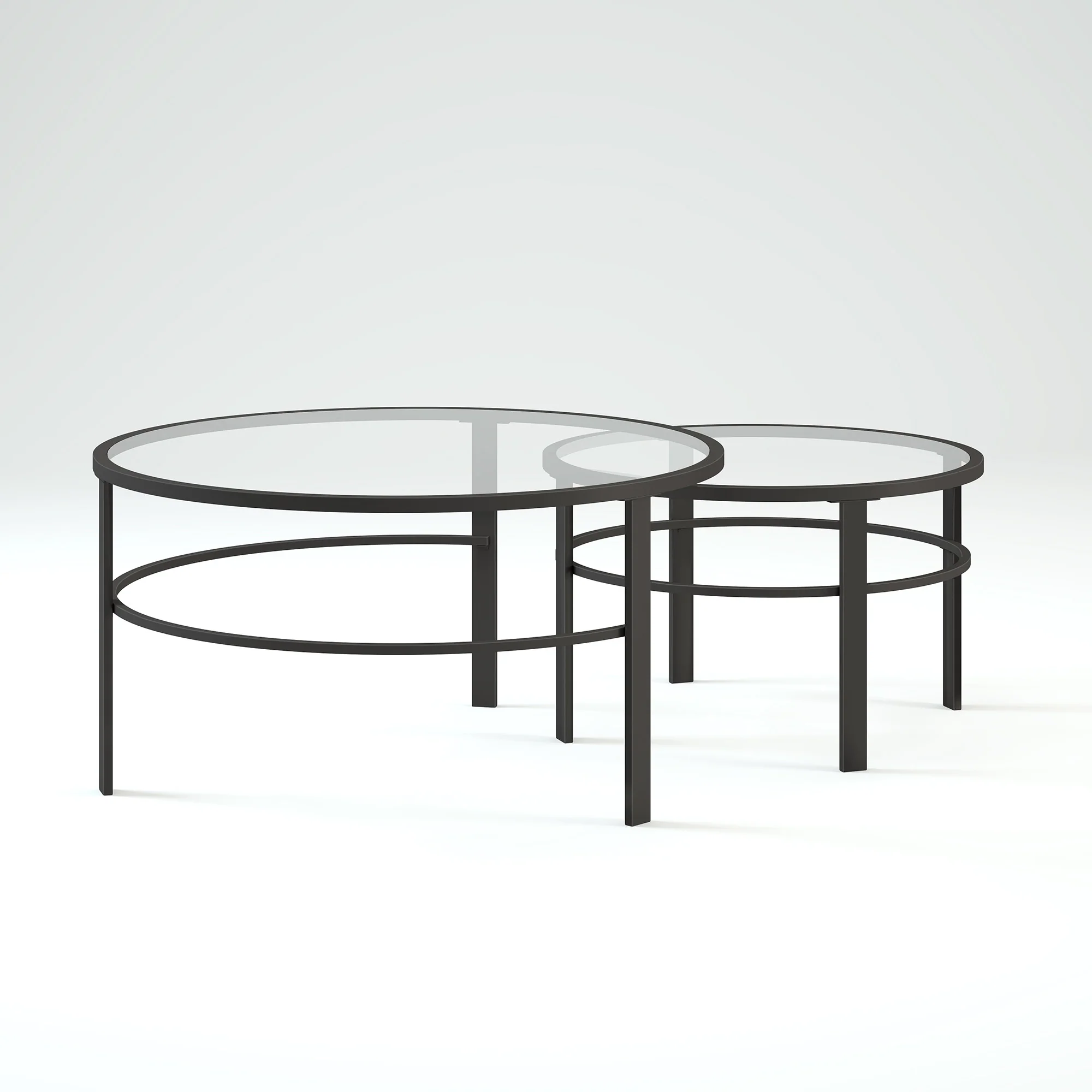 Set of Two Clear And Black Glass And Steel Round Nested Coffee Tables By Homeroots - Image 5