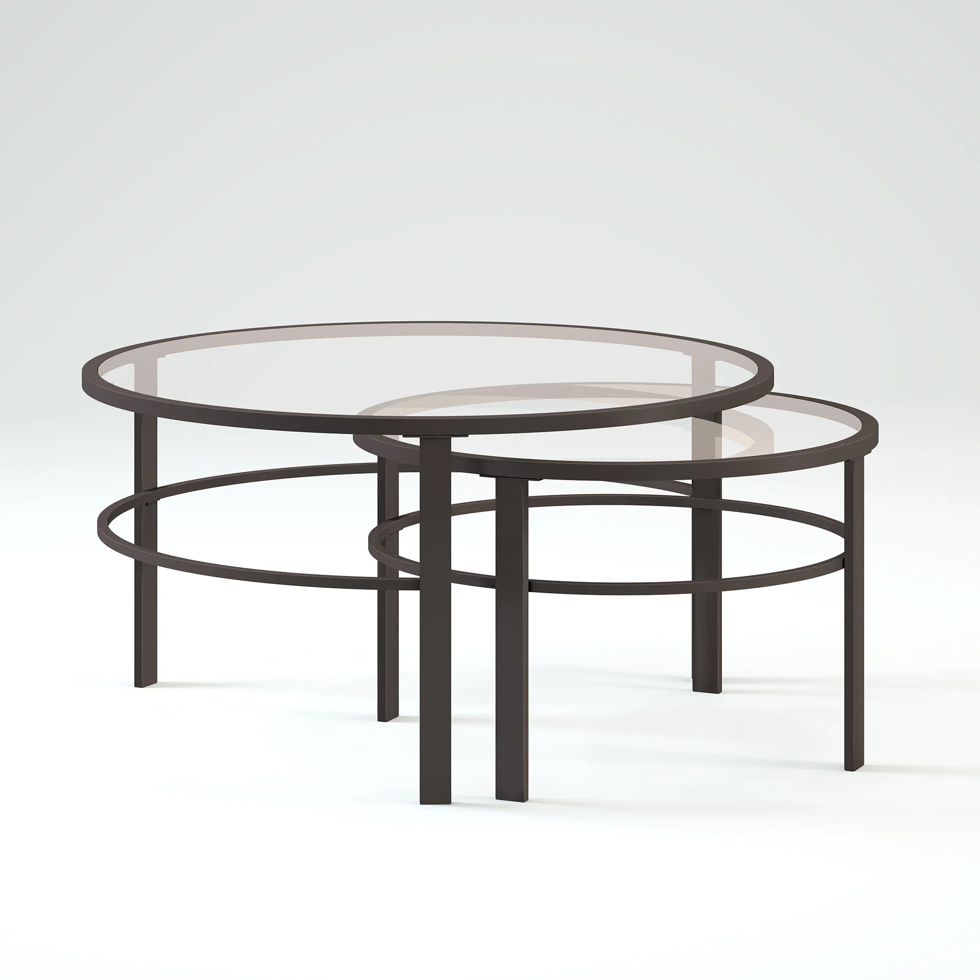 Set of Two Clear And Black Glass And Steel Round Nested Coffee Tables By Homeroots - Image 6