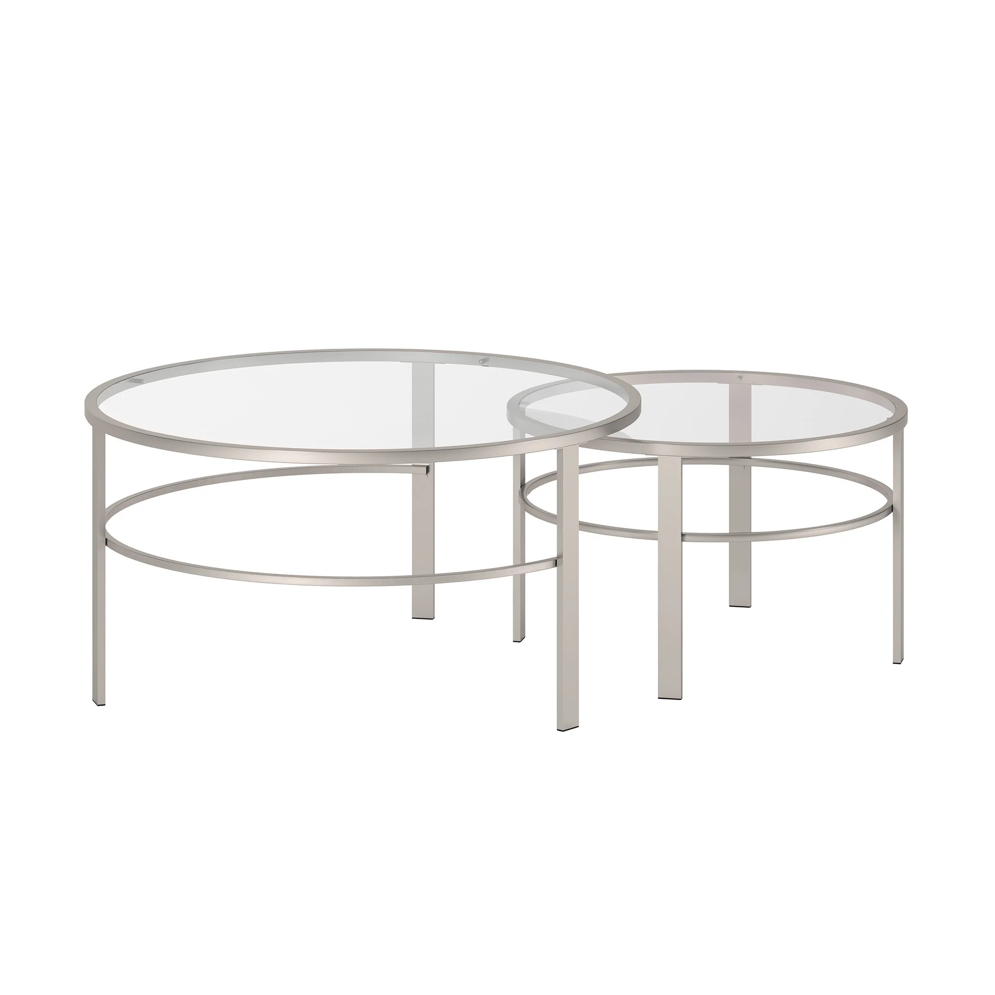 Set of Two Clear and Silver Glass And Steel Round Nested Coffee Tables By Homeroots - Image 2