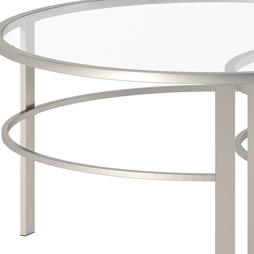 Set of Two Clear and Silver Glass And Steel Round Nested Coffee Tables By Homeroots - Image 3