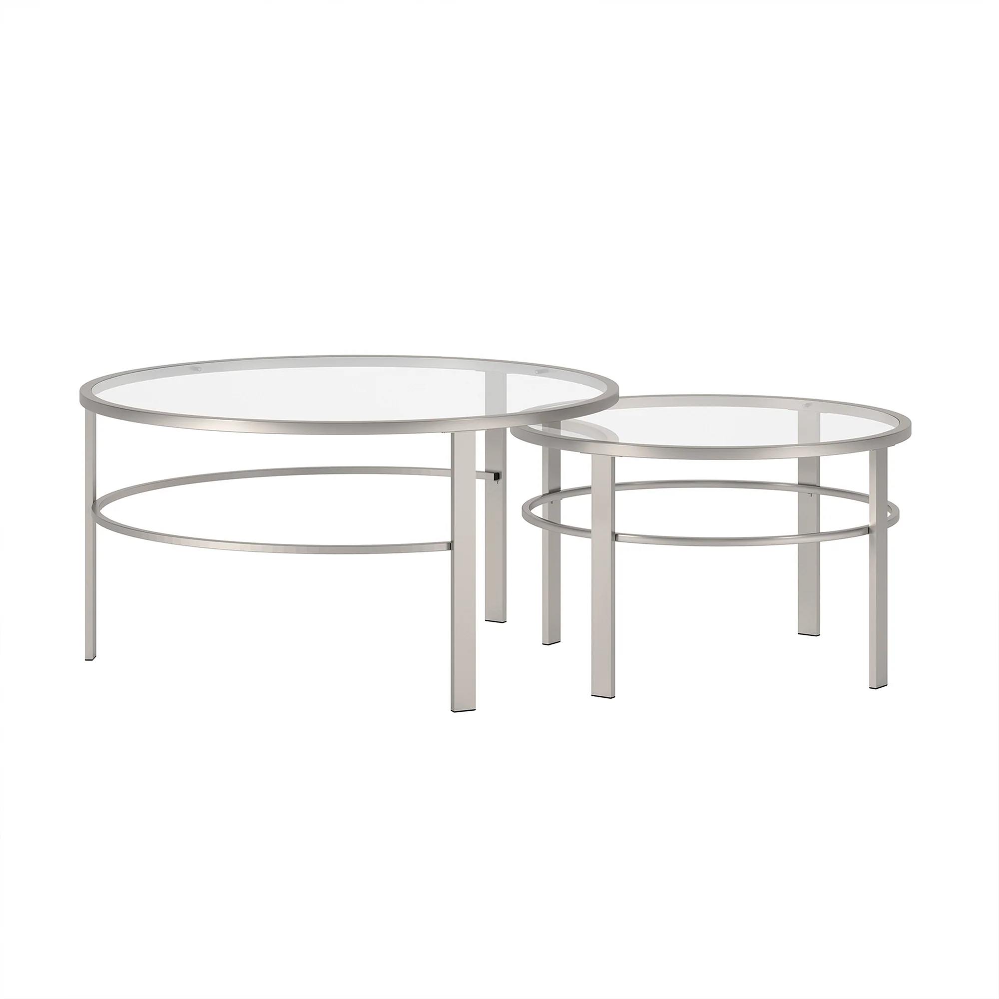 Set of Two Clear and Silver Glass And Steel Round Nested Coffee Tables By Homeroots - Image 8