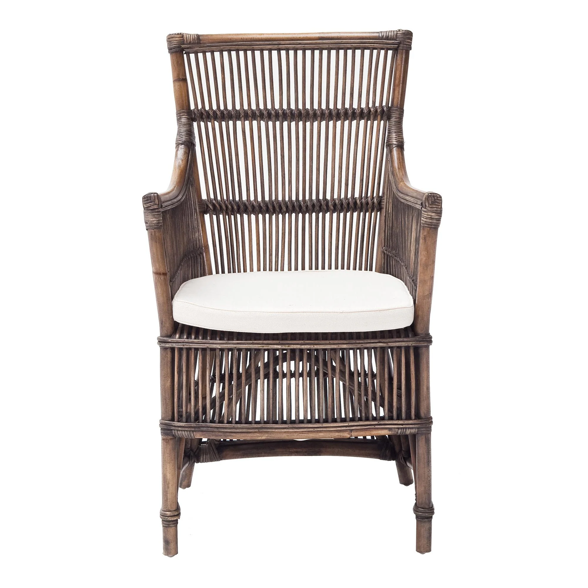 Set of Two Cream And Dark Brown Rattan Slat Back Dining Arm Chairs By Homeroots - Image 3