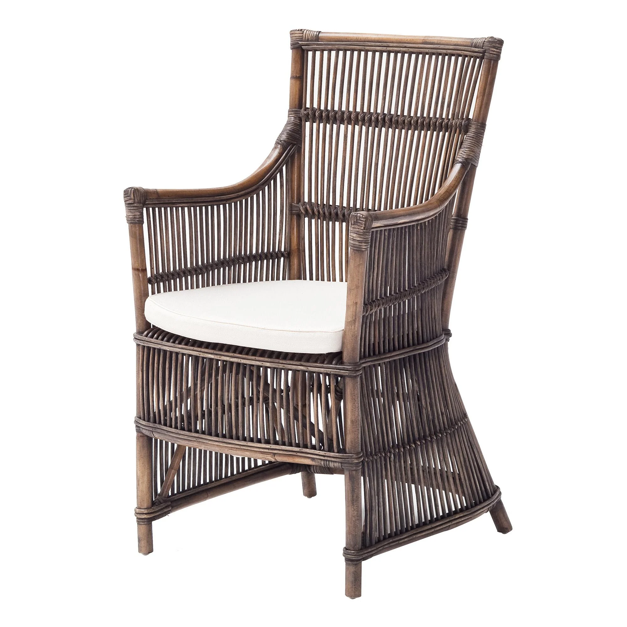 Set of Two Cream And Dark Brown Rattan Slat Back Dining Arm Chairs By Homeroots - Image 4