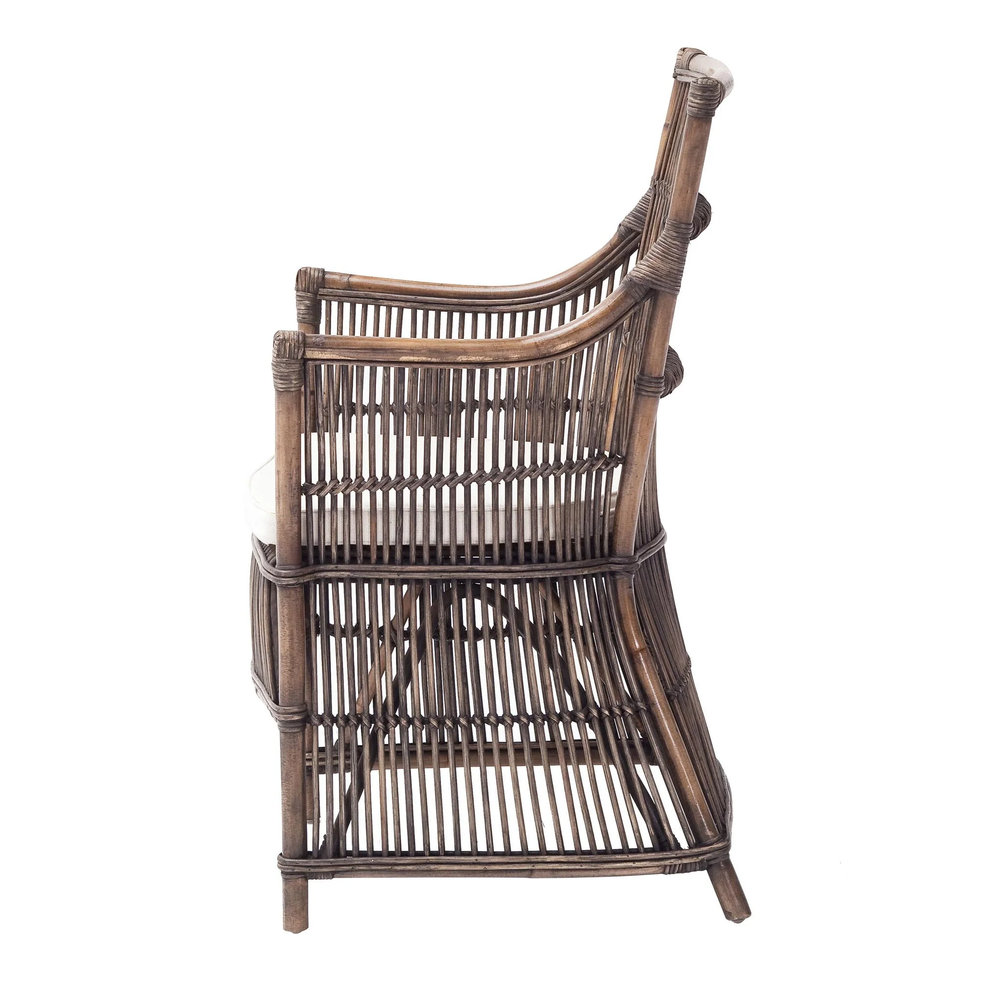 Set of Two Cream And Dark Brown Rattan Slat Back Dining Arm Chairs By Homeroots - Image 5