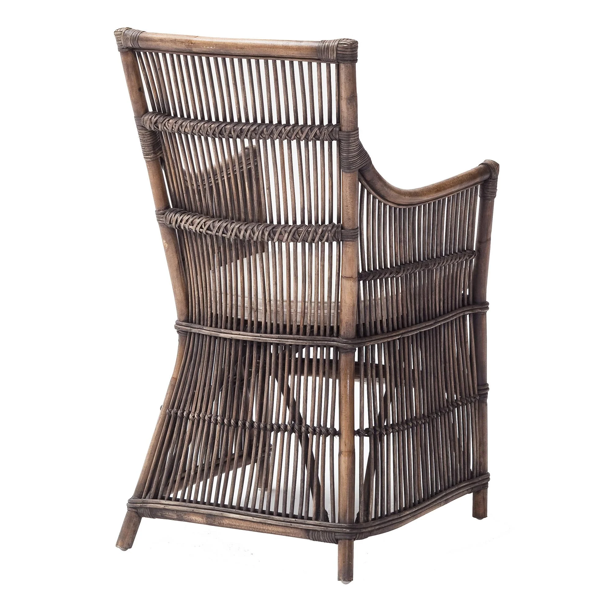 Set of Two Cream And Dark Brown Rattan Slat Back Dining Arm Chairs By Homeroots - Image 6