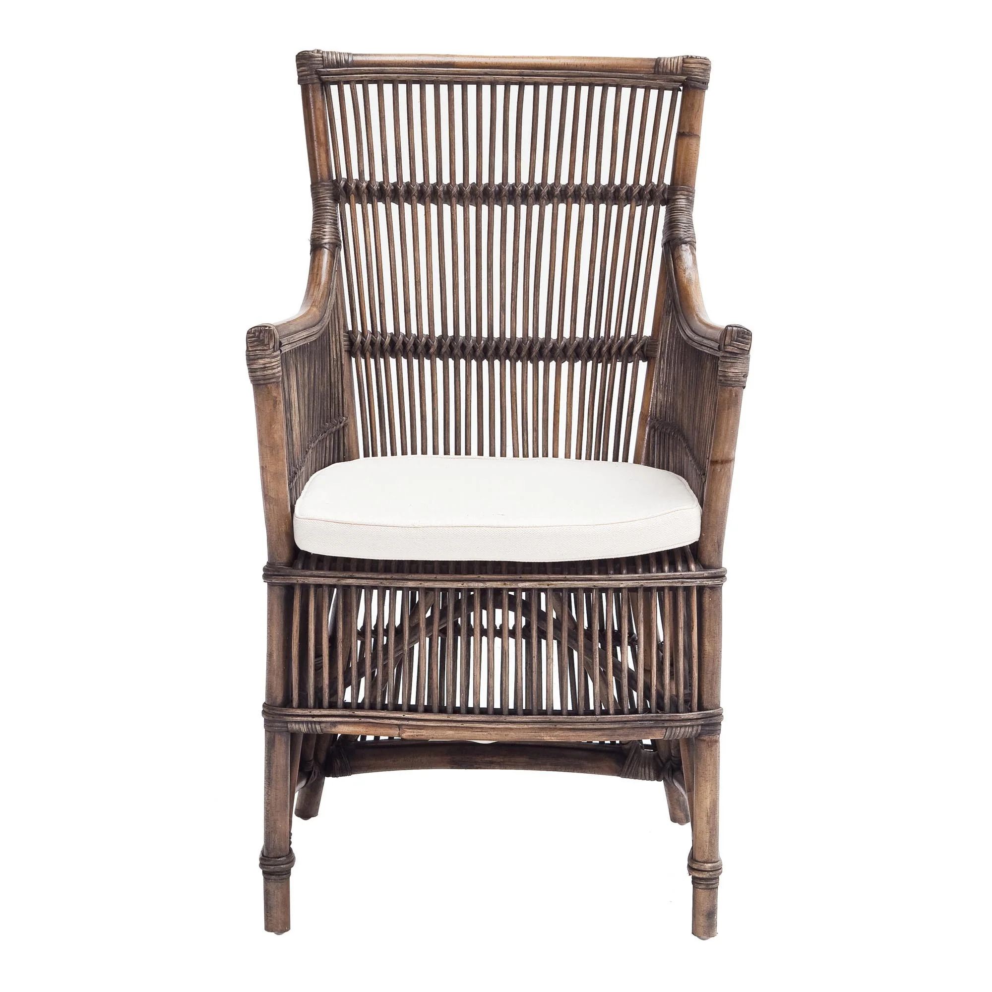 Set of Two Cream And Dark Brown Rattan Slat Back Dining Arm Chairs By Homeroots - Image 8