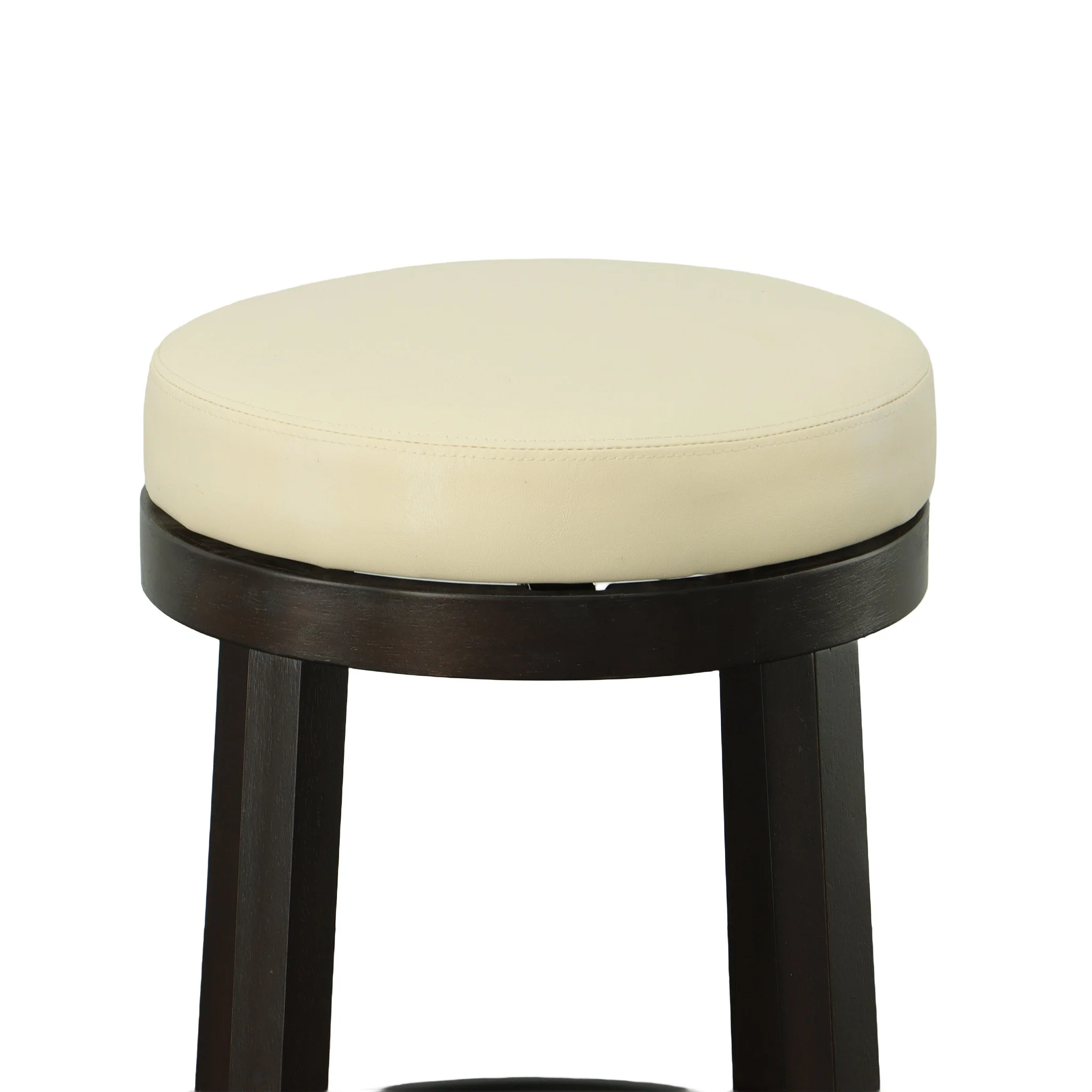 Set of Two Cream and Espresso Faux Leather and Solid Wood Backless Counter Height Swivel Bar Chairs By Homeroots - Image 4
