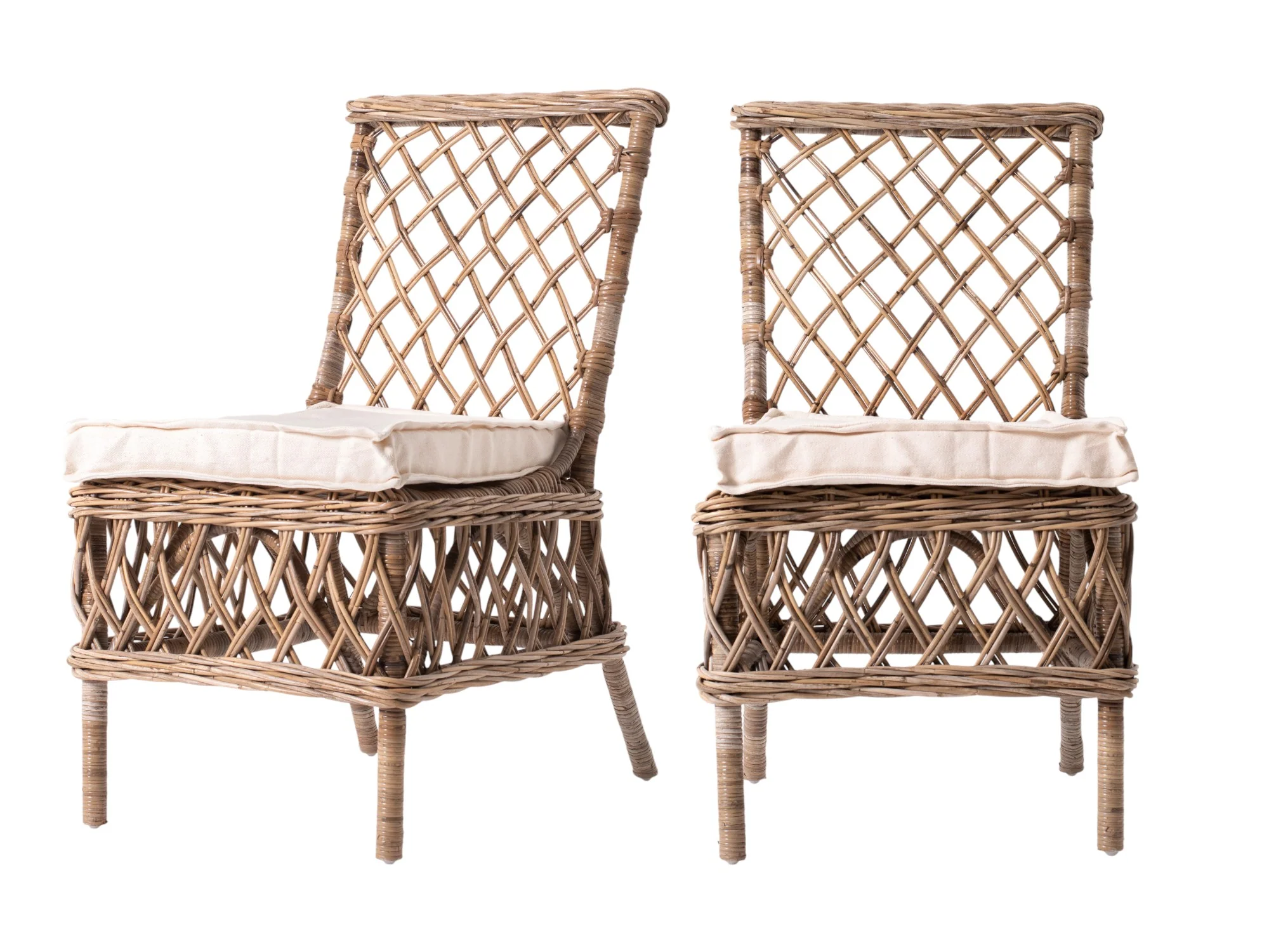 Set of Two Cream And Natural Rattan Cross Back Dining Parsons Chairs By Homeroots - Image 2