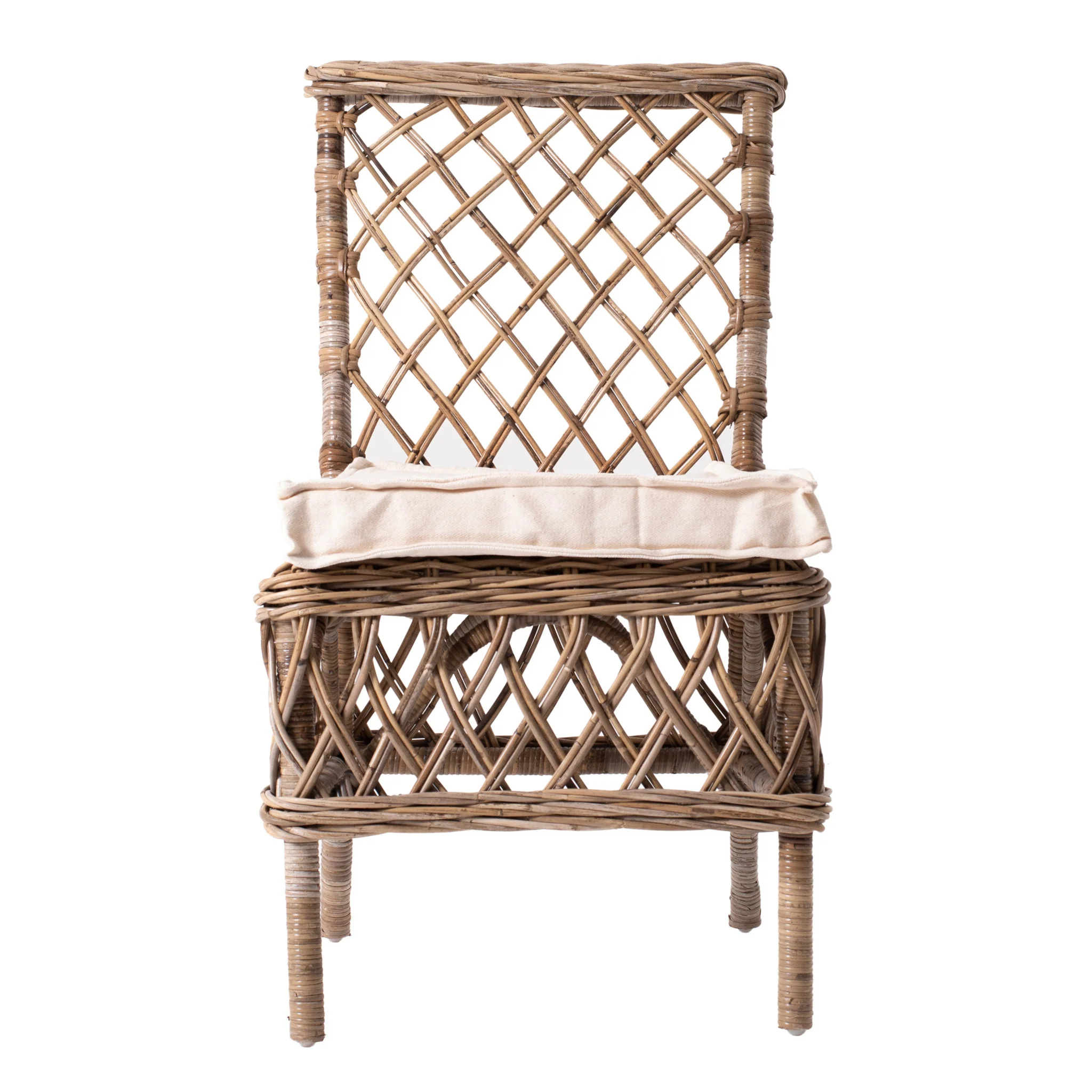 Set of Two Cream And Natural Rattan Cross Back Dining Parsons Chairs By Homeroots - Image 3