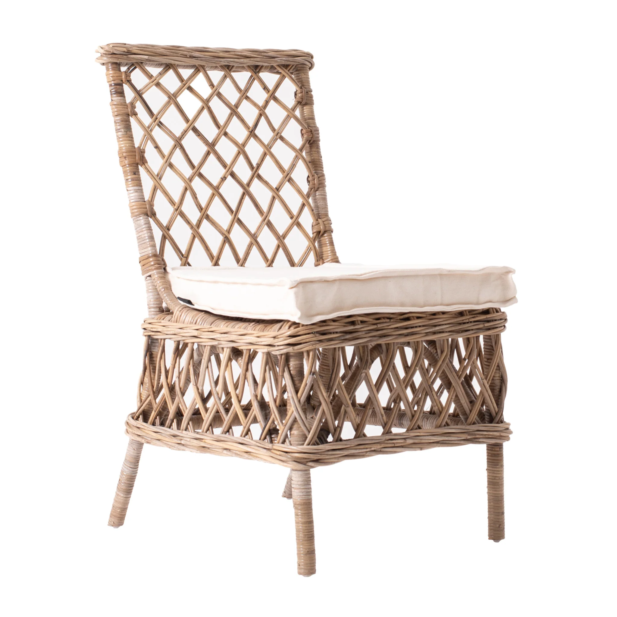 Set of Two Cream And Natural Rattan Cross Back Dining Parsons Chairs By Homeroots - Image 4