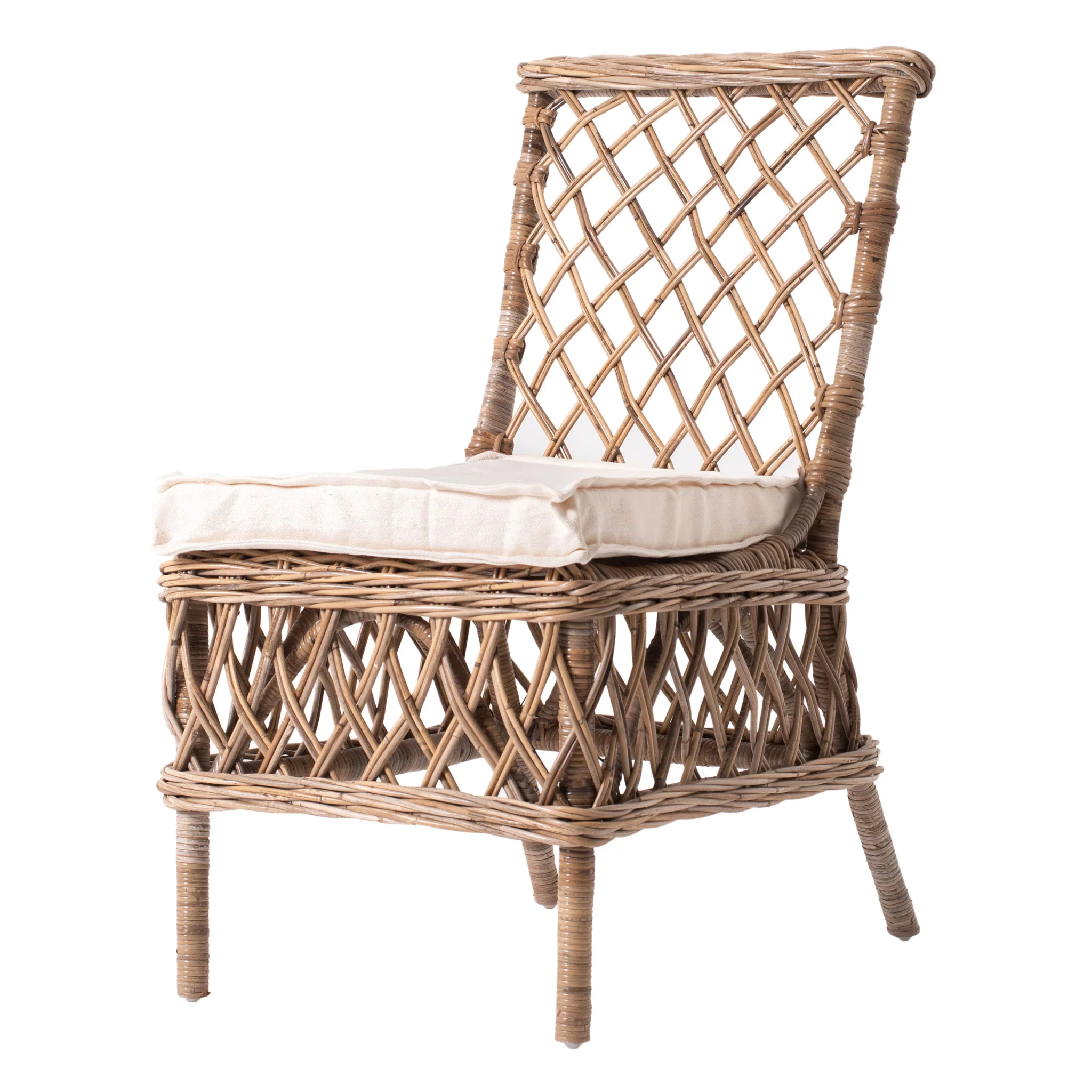 Set of Two Cream And Natural Rattan Cross Back Dining Parsons Chairs By Homeroots - Image 6