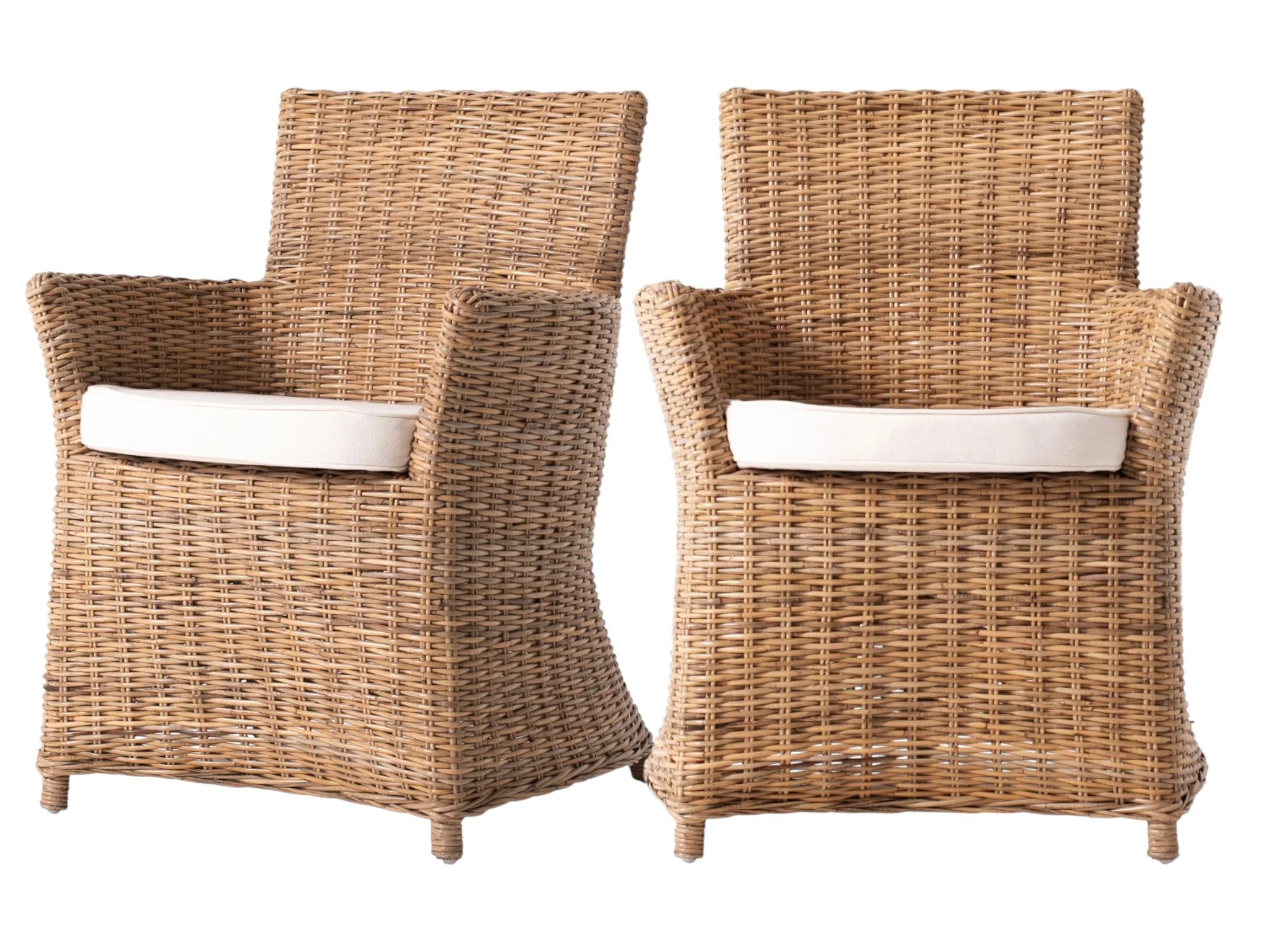 Set of Two Cream And Natural Rattan Dining Arm Chairs By Homeroots - Image 2