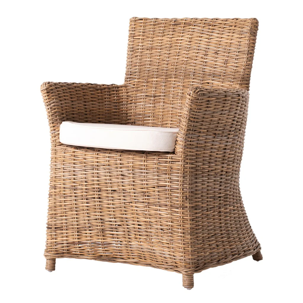 Set of Two Cream And Natural Rattan Dining Arm Chairs By Homeroots - Image 3