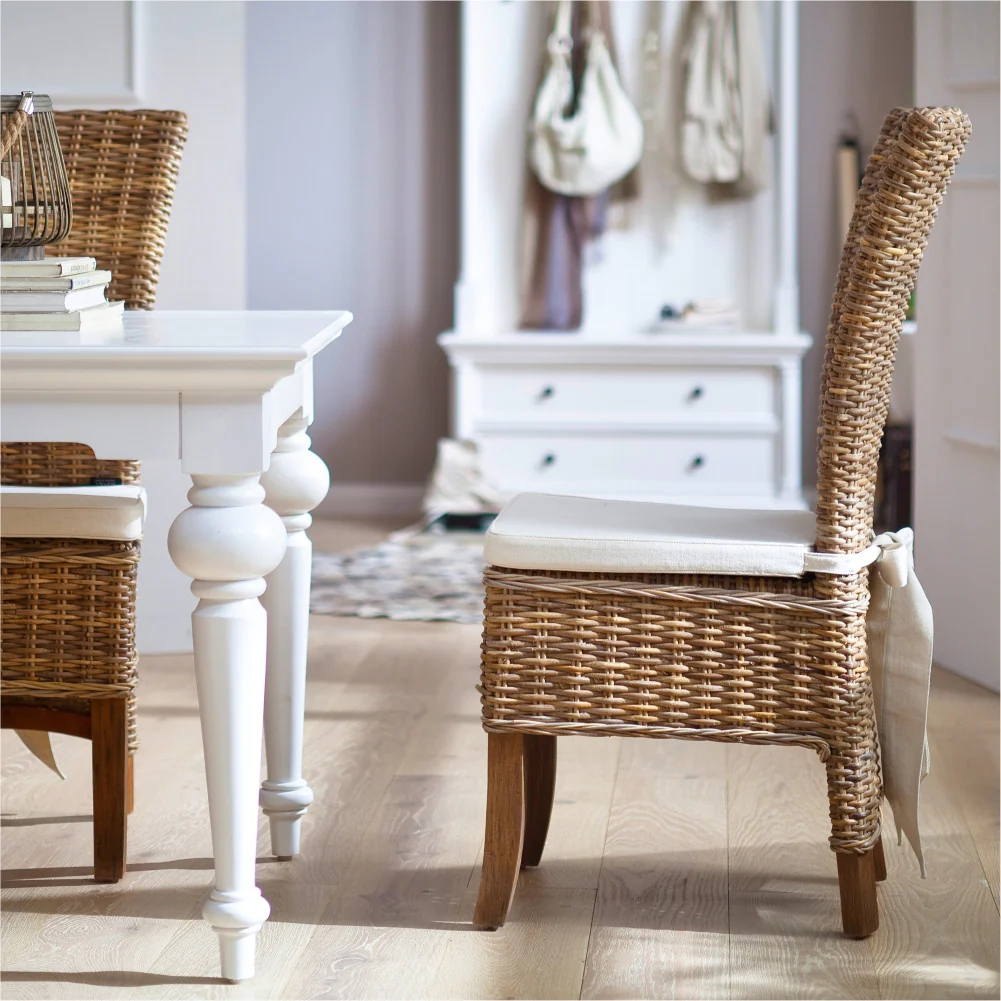 Set of Two Cream And Natural Rattan Dining Parsons Chairs By Homeroots - Image 7
