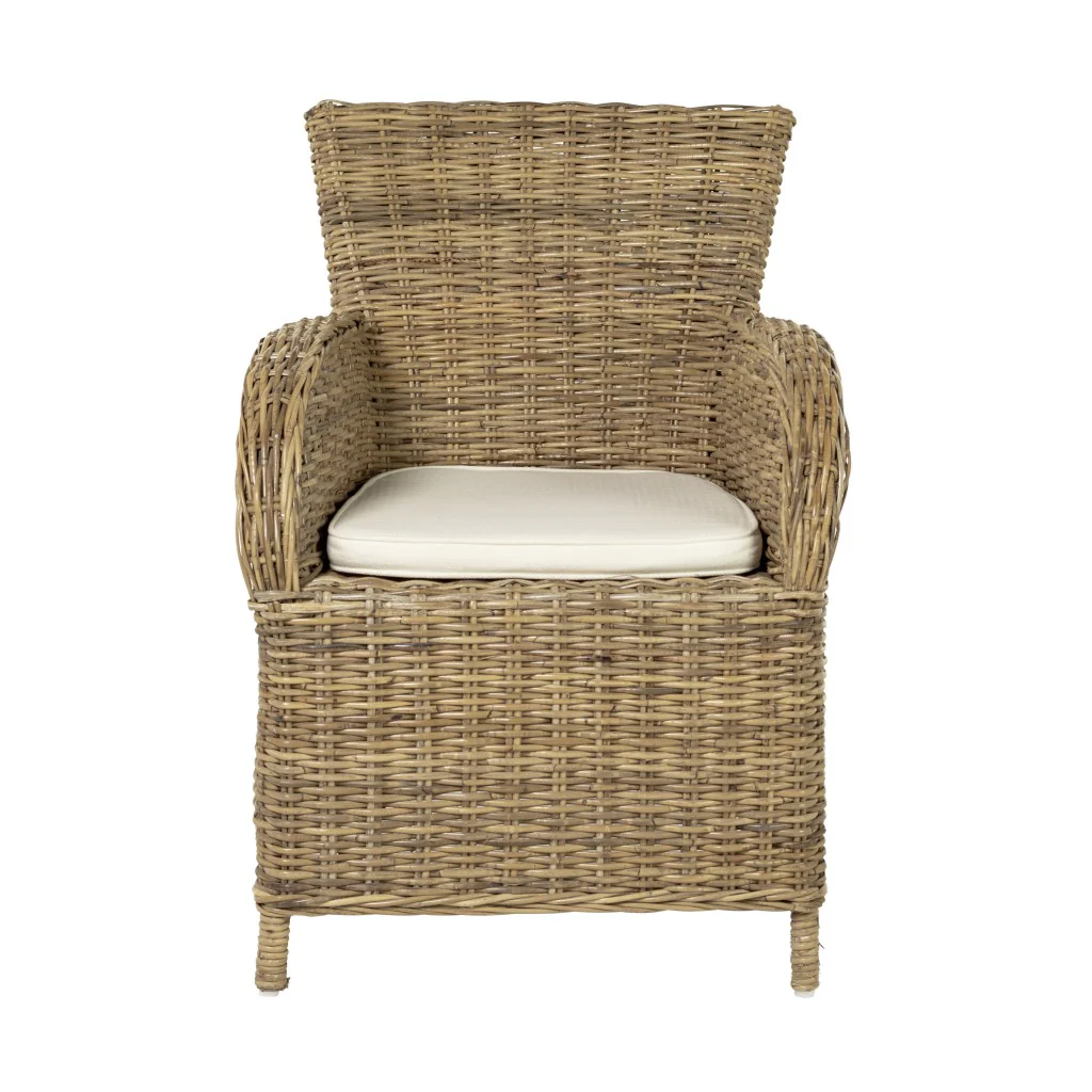Set of Two Cream And Tan Rattan Dining Arm Chairs By Homeroots - Image 2