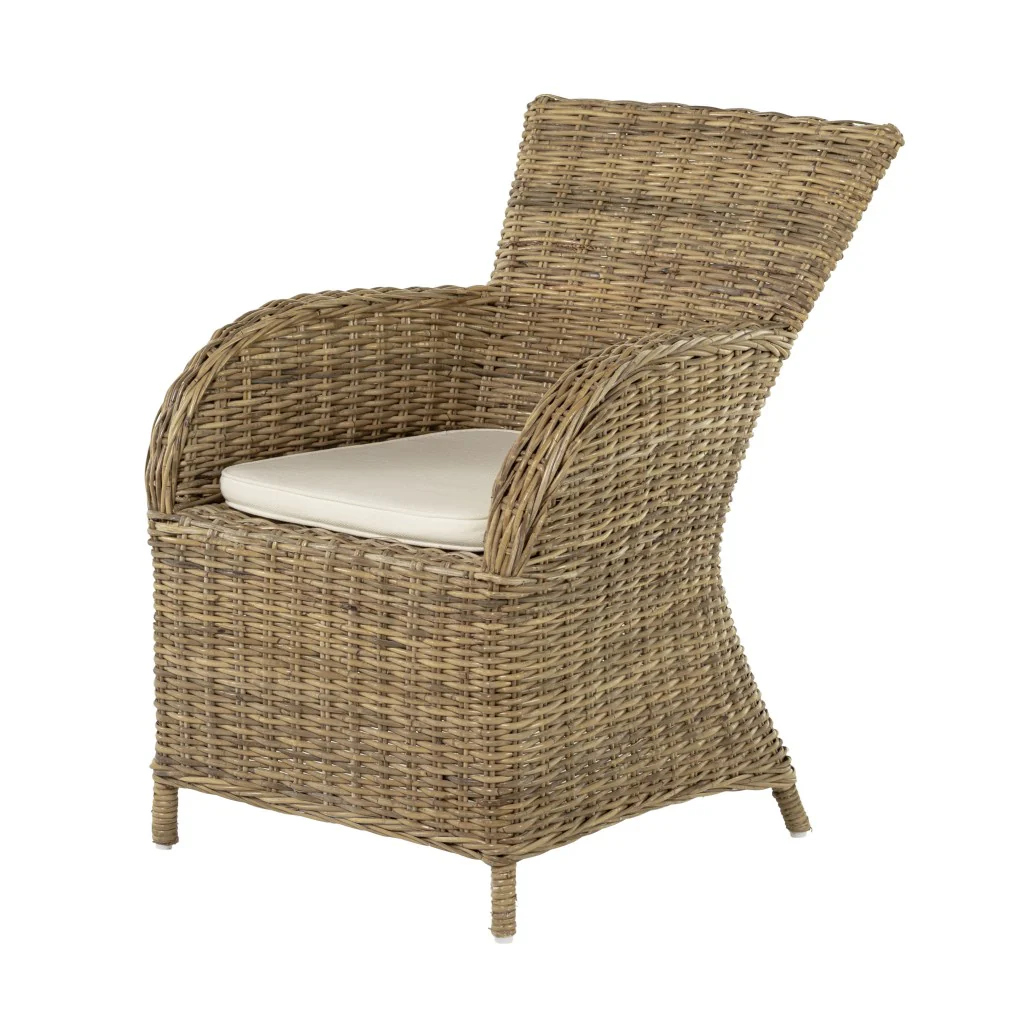 Set of Two Cream And Tan Rattan Dining Arm Chairs By Homeroots - Image 3