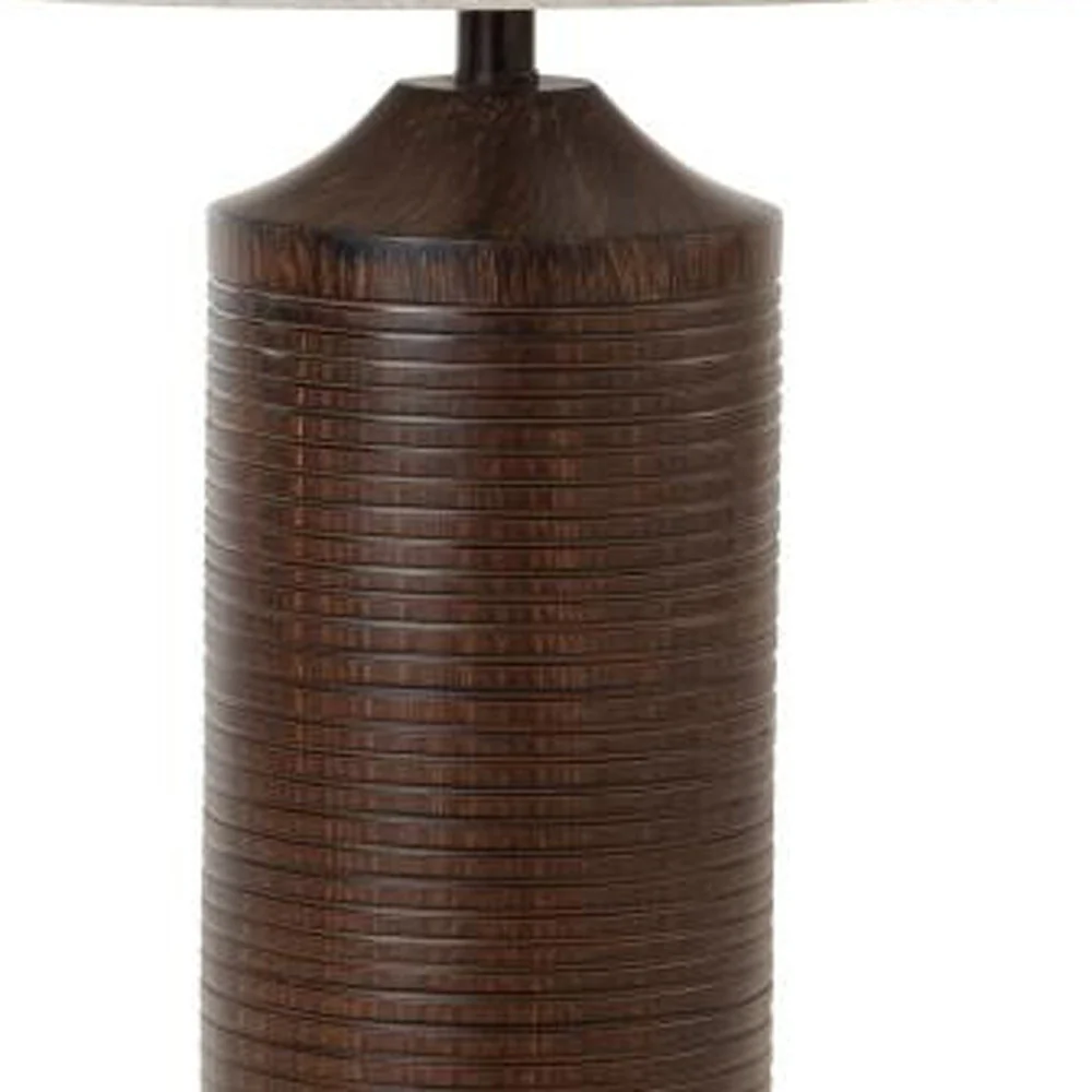 Set of Two Distressed Brown Table Lamp USB With Beige Drum Shade By Homeroots - Image 4