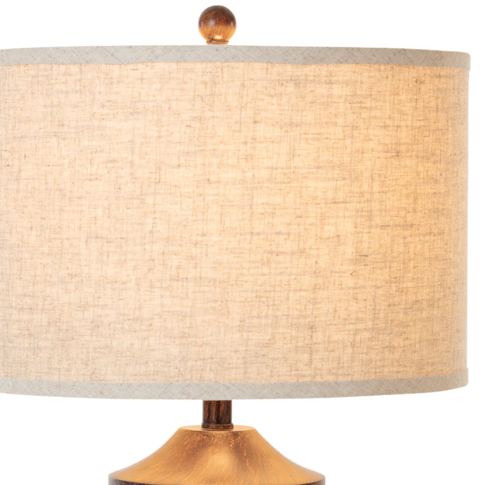 Set of Two Distressed Brown Table Lamp USB With Beige Drum Shade By Homeroots - Image 5