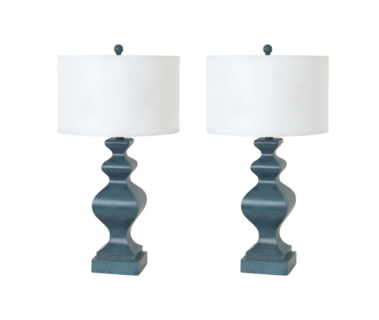 Set of Two Distressed Teal Table Lamps With White Drum Shade By Homeroots - Image 2