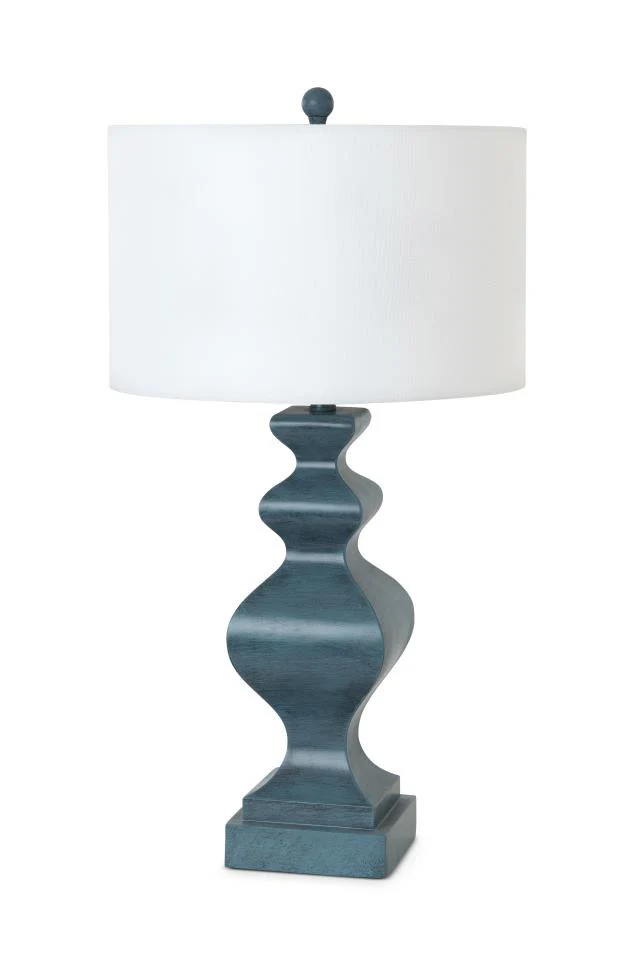 Set of Two Distressed Teal Table Lamps With White Drum Shade By Homeroots - Image 7