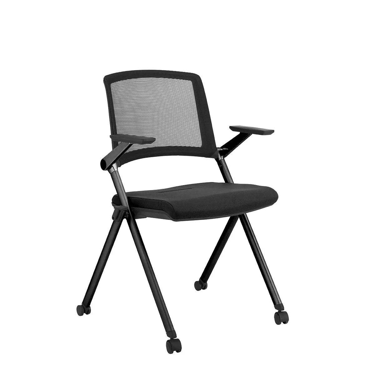Set of Two Folding and Stacking Black Mesh Rolling Armchairs By Homeroots - Image 2