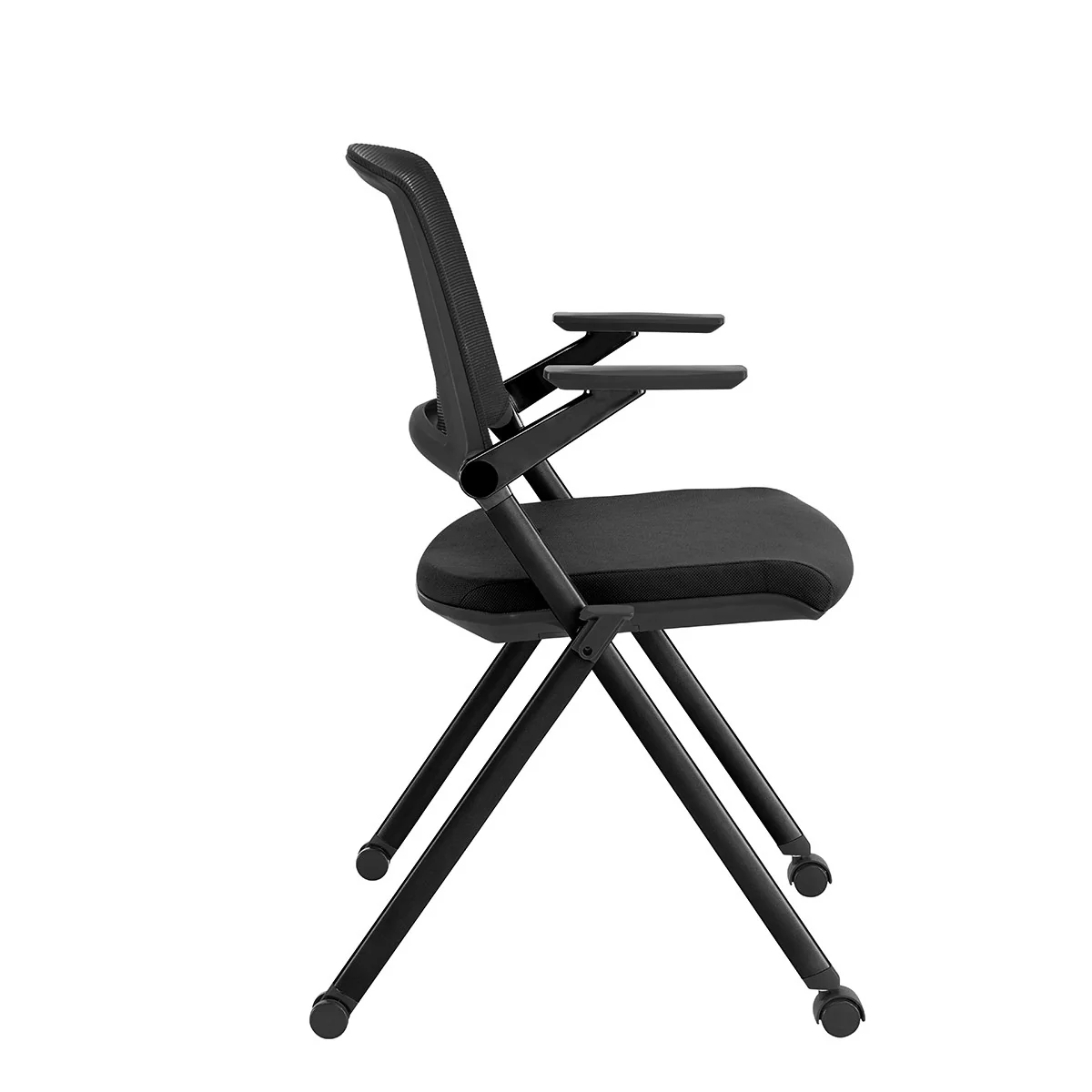 Set of Two Folding and Stacking Black Mesh Rolling Armchairs By Homeroots - Image 3