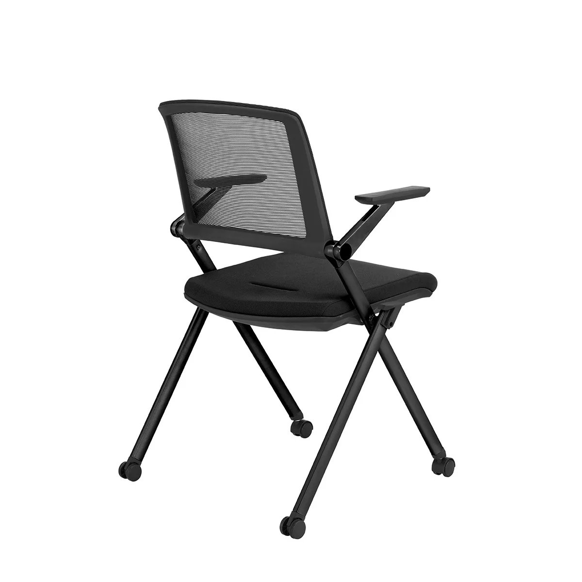 Set of Two Folding and Stacking Black Mesh Rolling Armchairs By Homeroots - Image 4