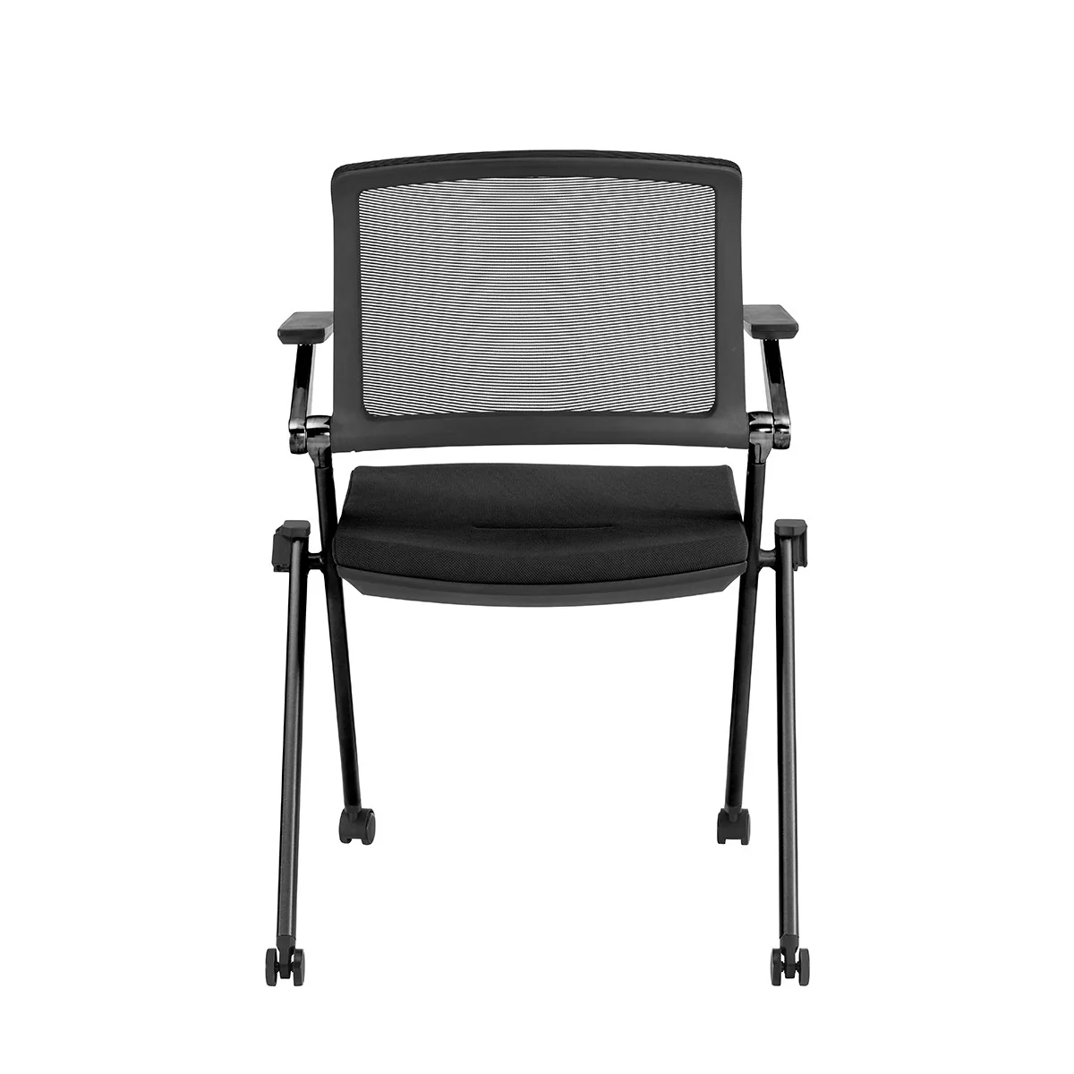 Set of Two Folding and Stacking Black Mesh Rolling Armchairs By Homeroots - Image 5