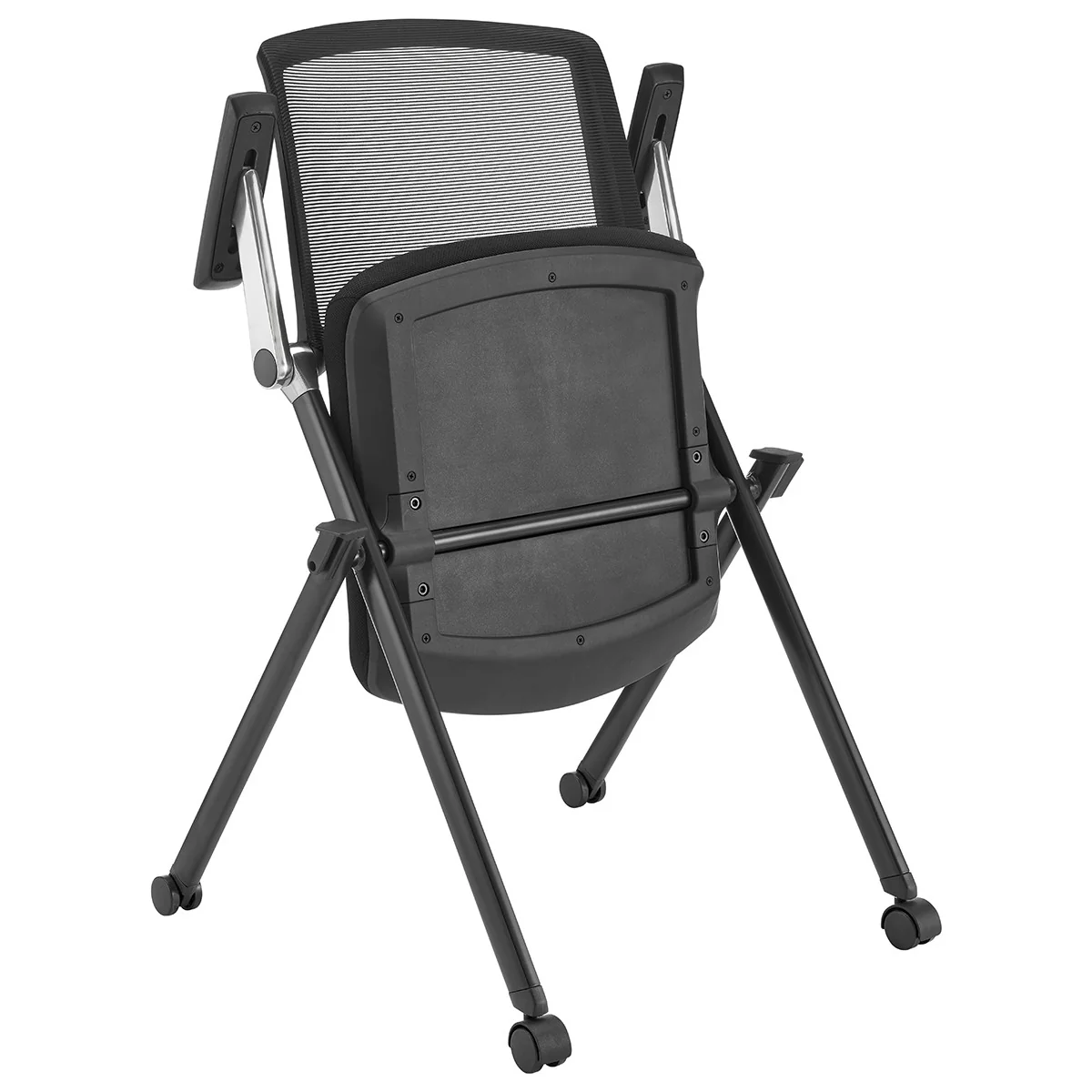 Set of Two Folding and Stacking Black Mesh Rolling Armchairs By Homeroots - Image 6