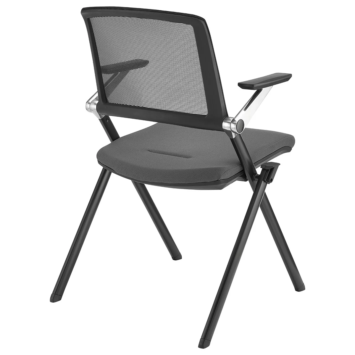 Set of Two Folding and Stacking Gray Mesh Armchairs By Homeroots - Image 4