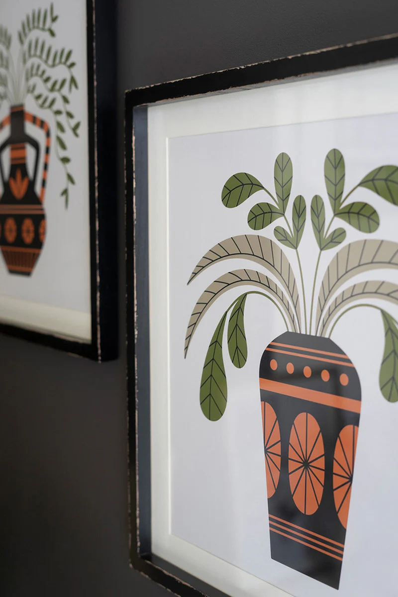 Set Of Two Framed Vases With Foliage Prints Under Glass By Kalalou - Image 3