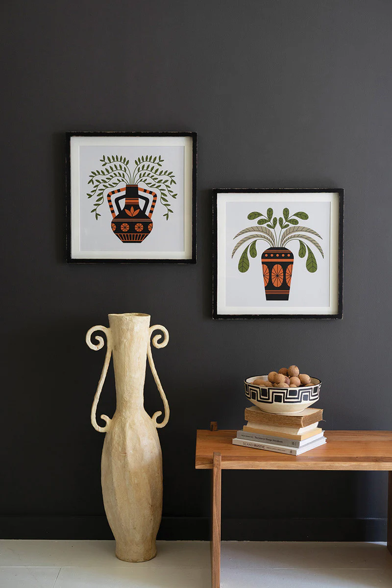 Set Of Two Framed Vases With Foliage Prints Under Glass By Kalalou - Image 4