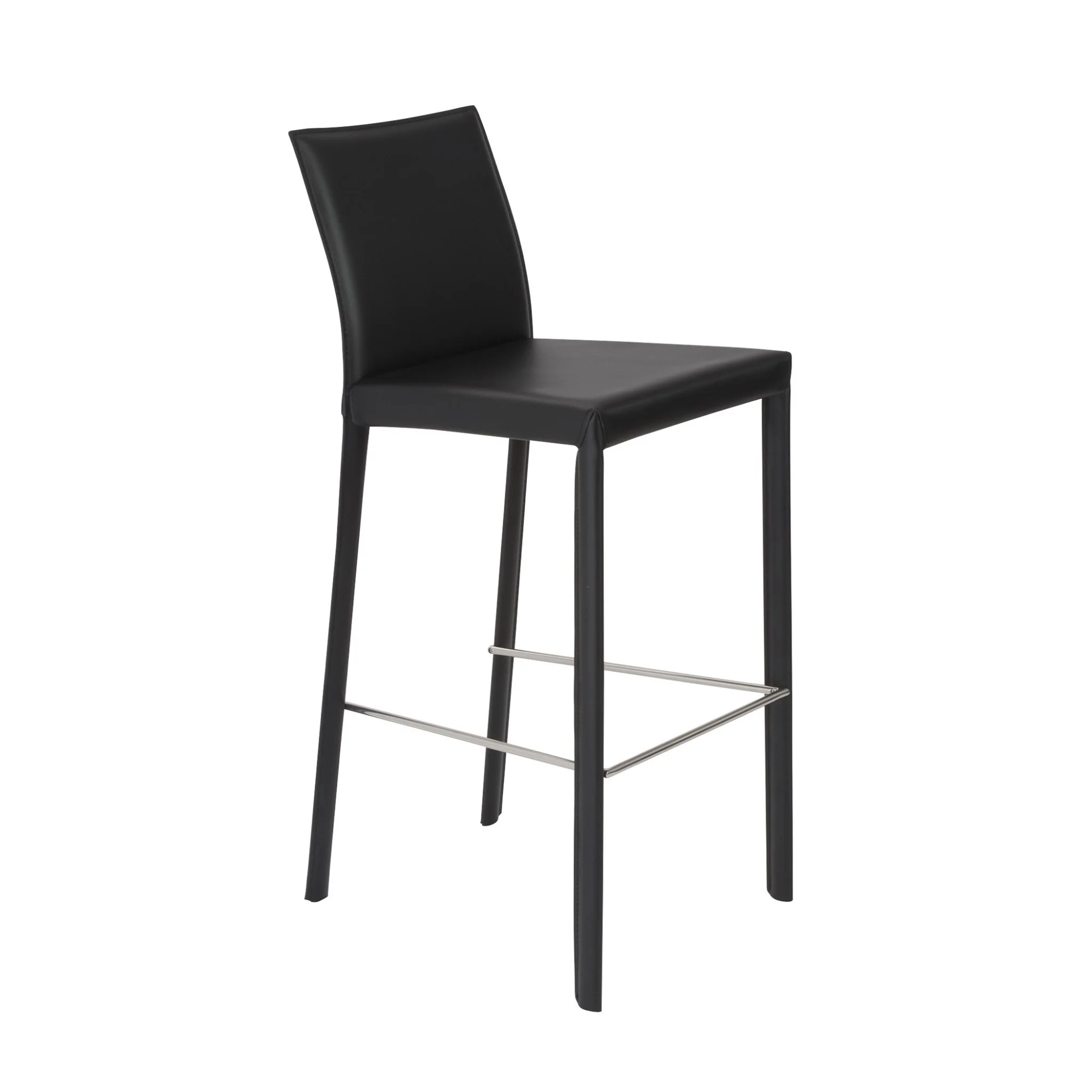 Set of Two Full Black Faux Leather Bar Stools By Homeroots - Image 2