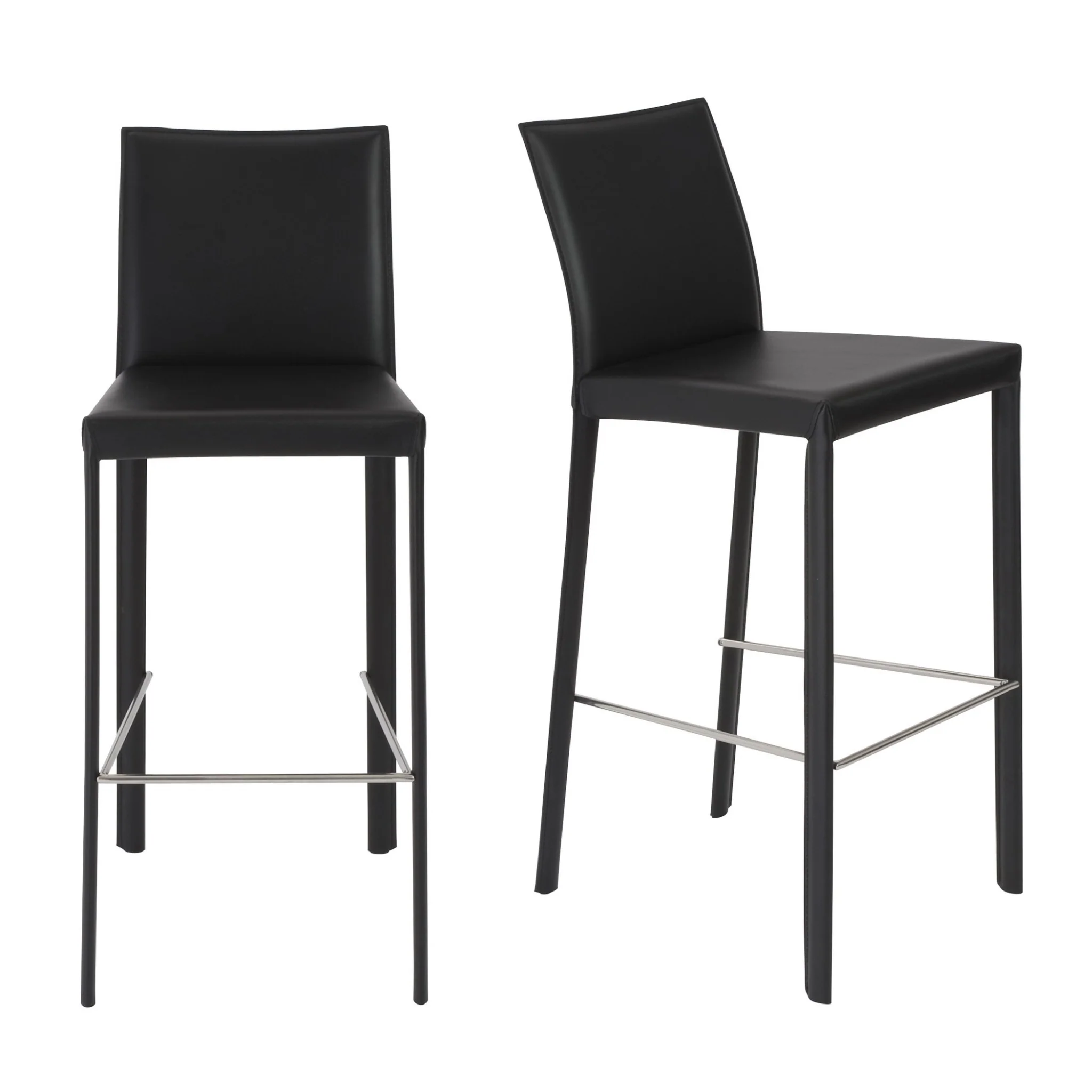 Set of Two Full Black Faux Leather Bar Stools By Homeroots - Image 6