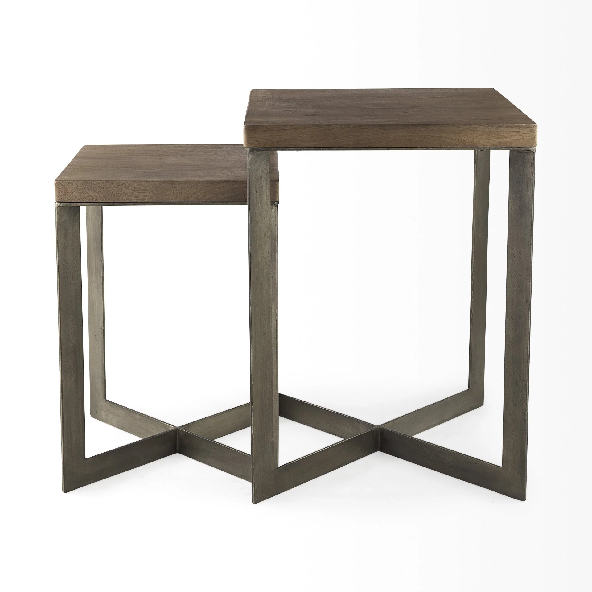Set of Two Geo Dark Brown Metallic and Wood Tables By Homeroots - Image 4