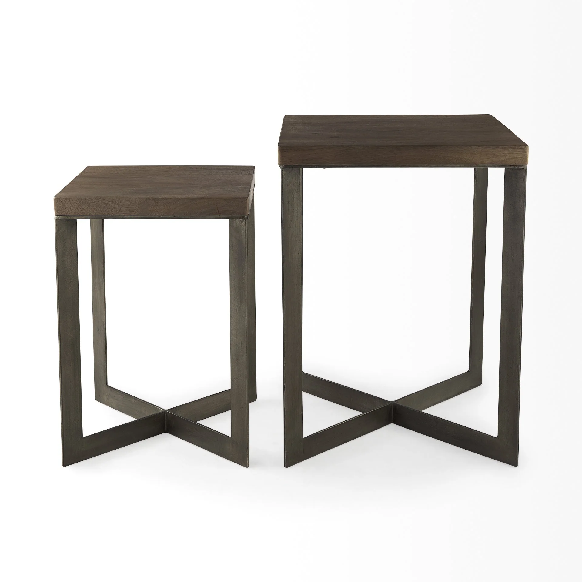 Set of Two Geo Dark Brown Metallic and Wood Tables By Homeroots - Image 5