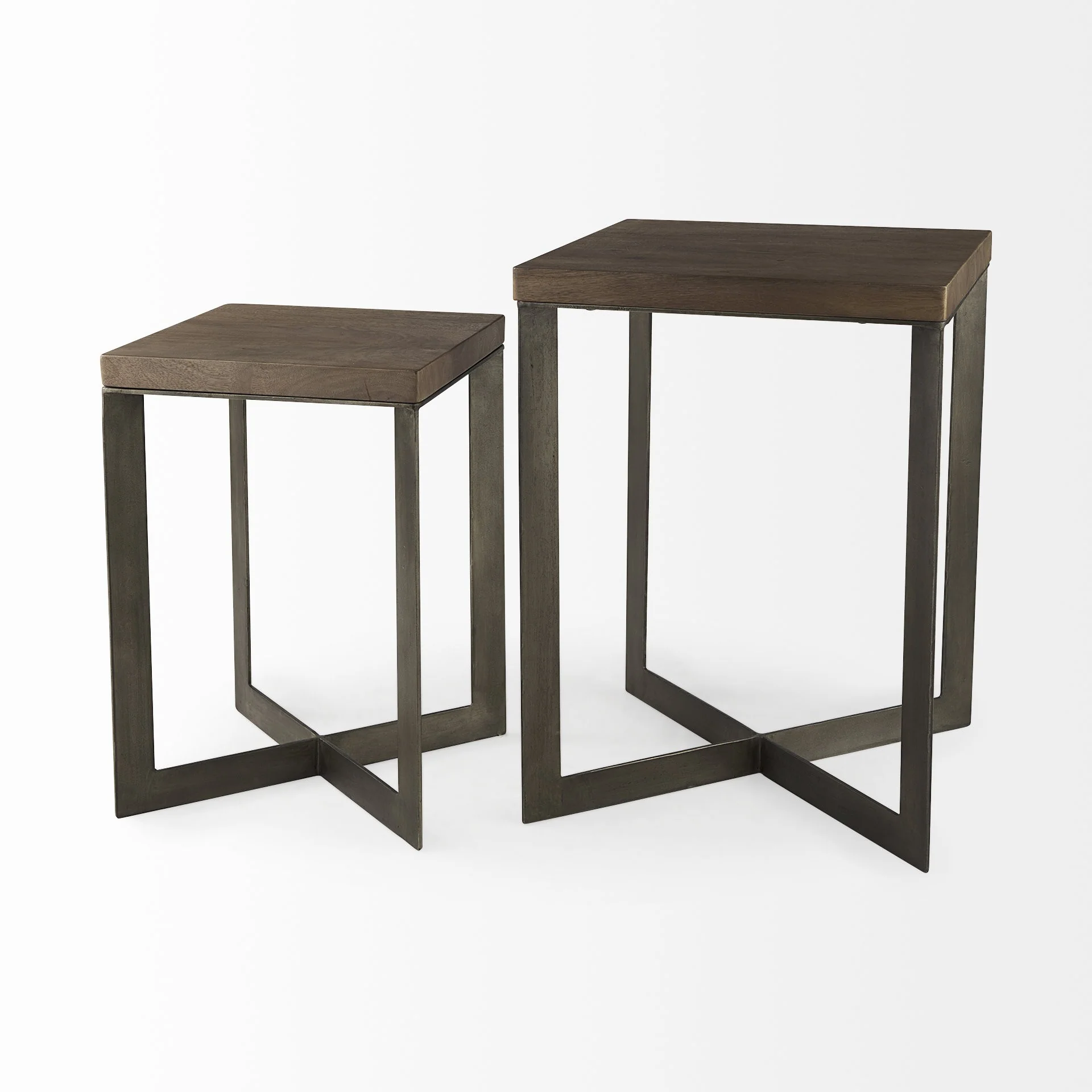 Set of Two Geo Dark Brown Metallic and Wood Tables By Homeroots - Image 6